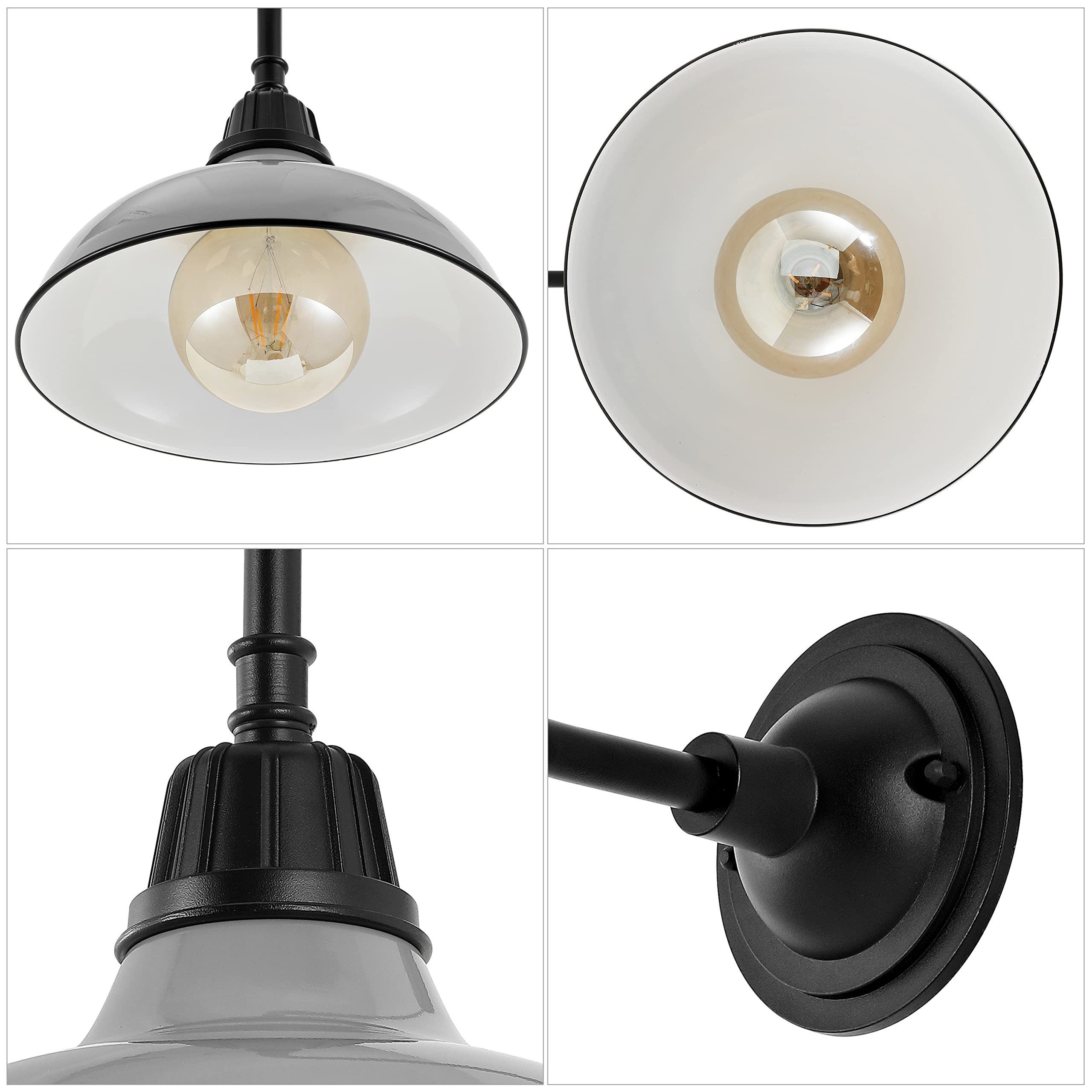 JONATHAN Y Gooseneck Arm Outdoor Sconce 12.25in Metal Bowl Shade Gray/Black Model JYL7613D Vintage Rustic Barn Lighting