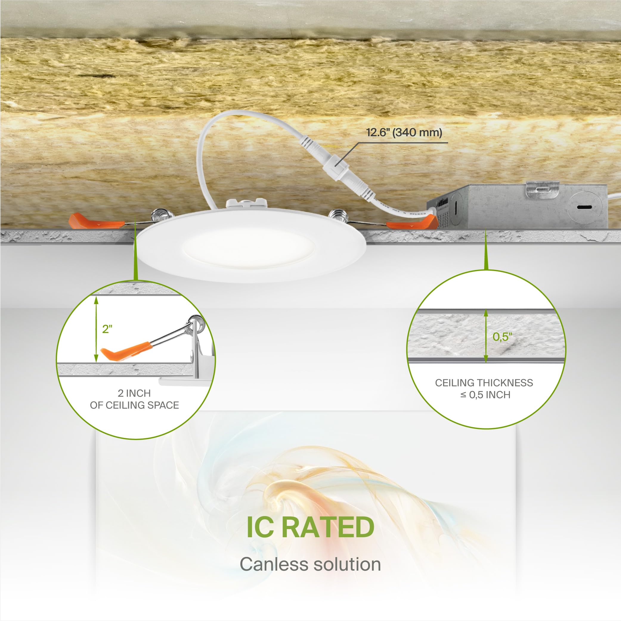 Asd 6 Pack 3 Inch Led Recessed Light 6W  5 Cct 2700K-5000K Cri90+  Ic Rated Ultra Thin Dimmable Ceiling Lights With J Box  Canless Wafer Downlight  Round Slim Panel Lighting  Ul Energy Star  White