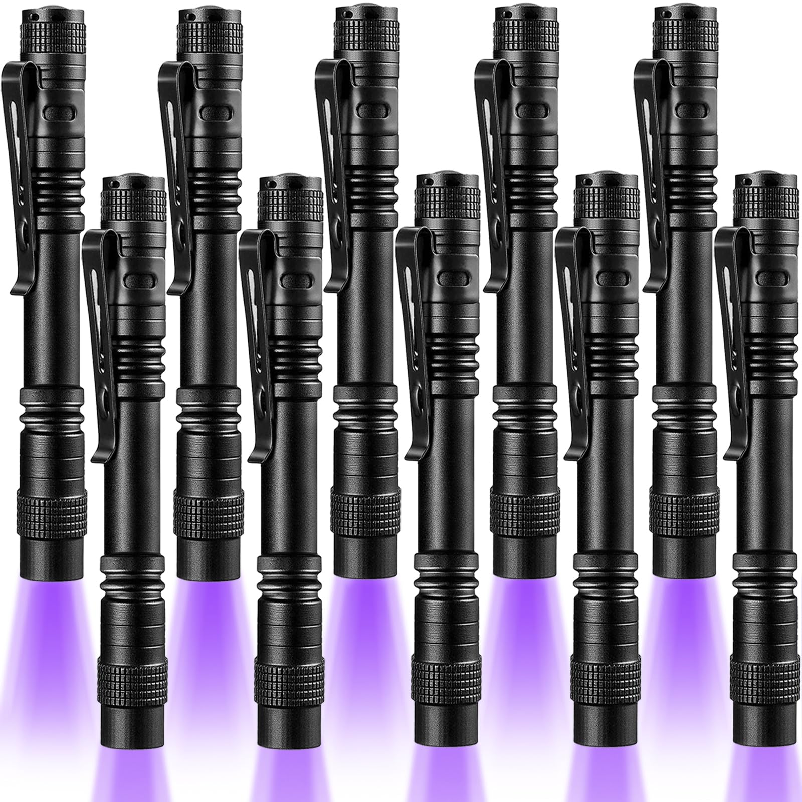 Beieverluck 10 Pack UV Black Light Flashlight Mini 395nm Pen Light with Clip LED Handheld Blacklight Detector for Leak Pet Urine Hotel Inspection Dry Stain and Bed Bug  Large