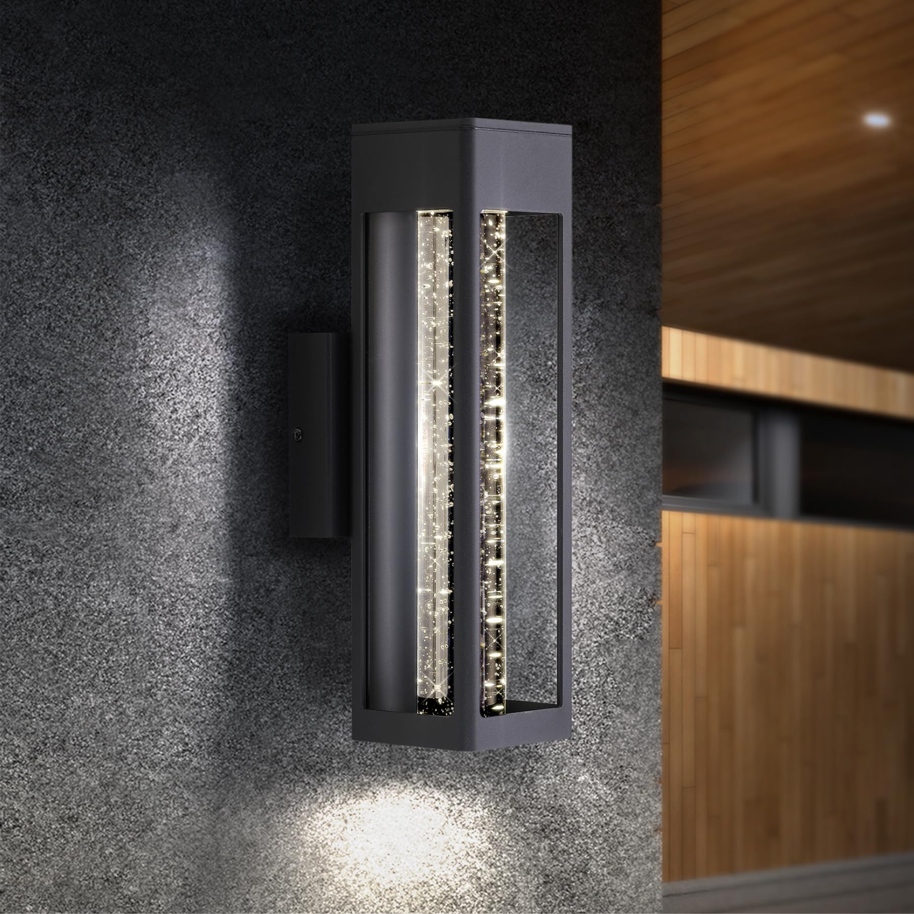 ASD LED Wall Light Fixture, 12W 300LM, Dimmable, Waterproof, 14 Inch Bubble Glass, Black, Model A-LWS24S-14D12CCB