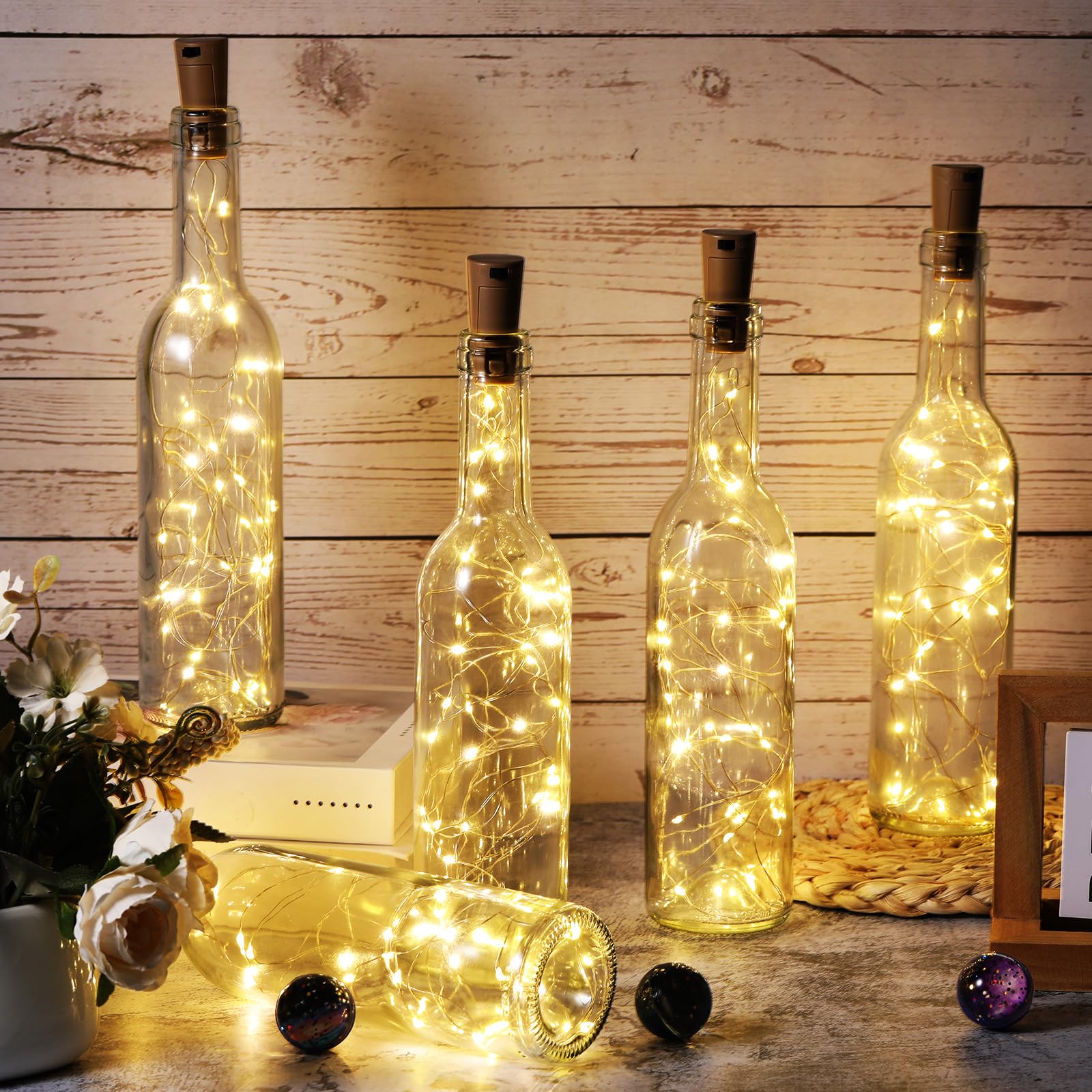 Rtteri 24 Pcs Wine Bottles with Cork Lights, Glass, 10 x 2.4 Inch, Warm White, Model HUN-Rtteri-3102