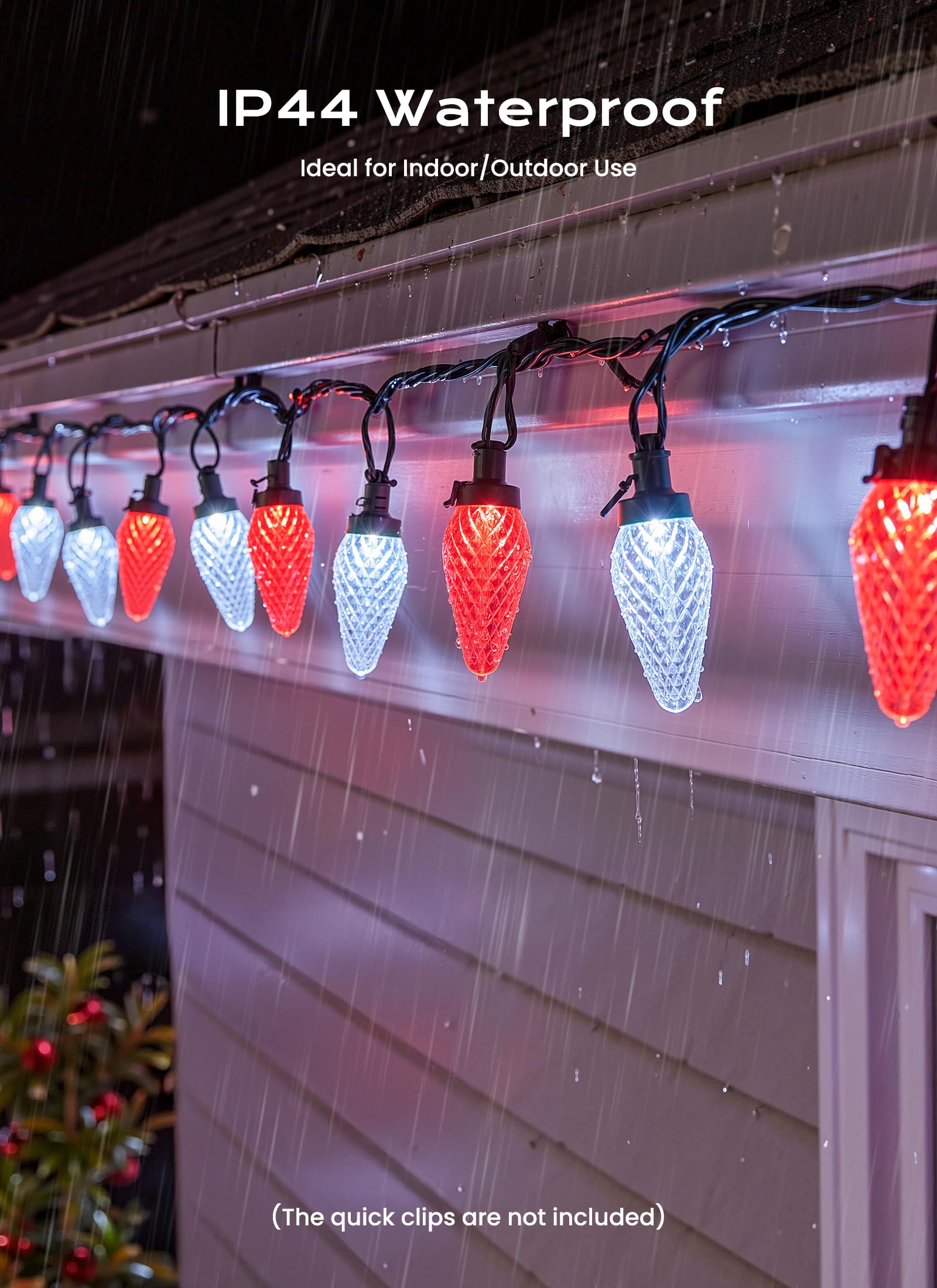 C9 Christmas Lights Outdoor  66 Ft 100 Led Connectable C9 String Lights With 8 Modes And Timer Xmas Tree Patio Roofline Garden Yard Holiday Party Indoor Outdoor Decoration  Red And White