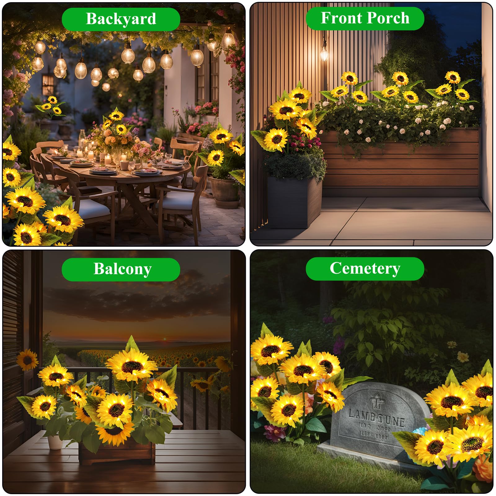 2-Pack Solar Powered Sunflower Garden Lights, Led Outdoor Decor Solar Light Flowers For Yard Patio Ground Lawn Landscape, Decora