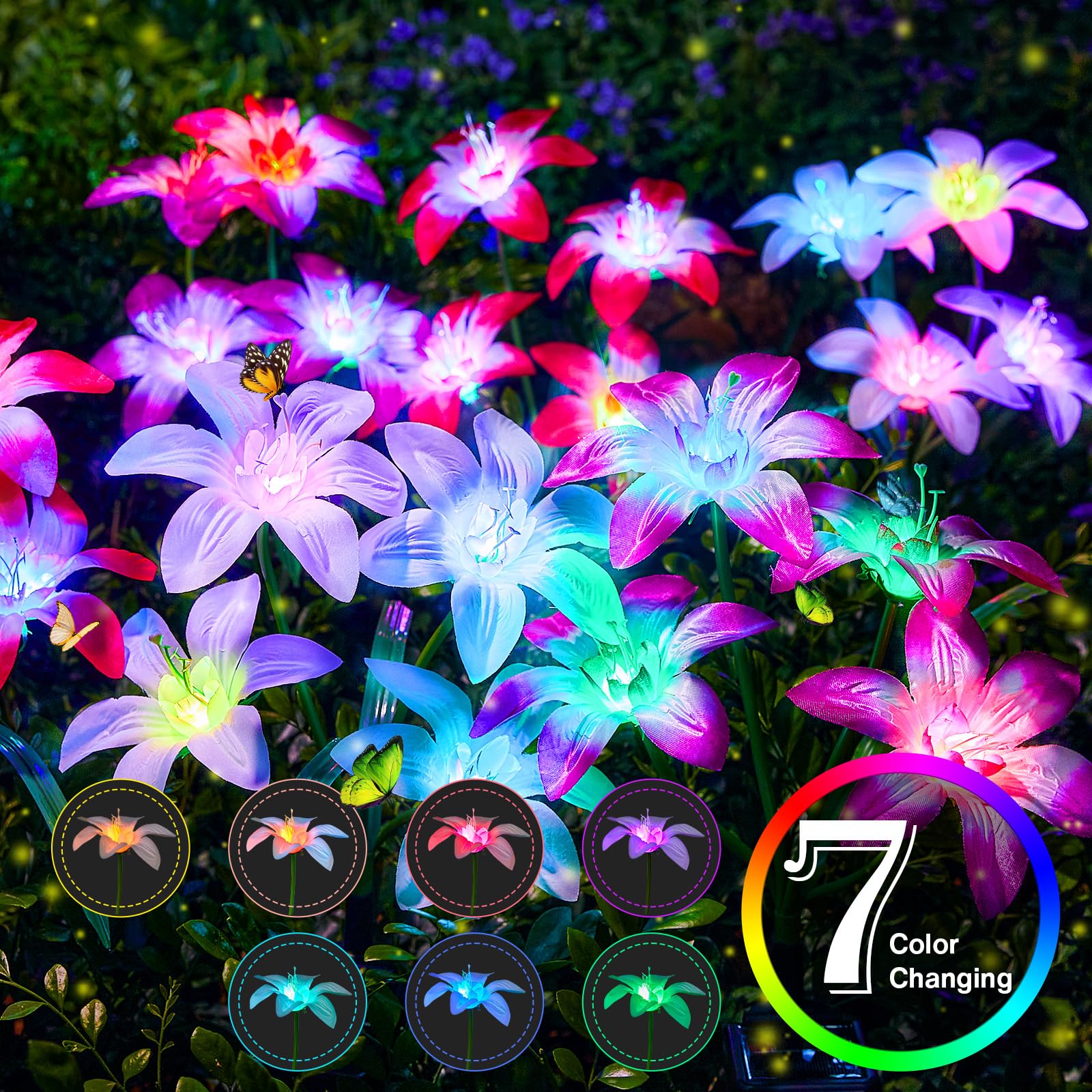 Ahaorigin Solar Garden Lights Outdoor  4 Pack Blooming Lily Solar Flowers Outdoor Waterproof  7 Color Changing Bigger Flower Lights For Yard Patio Decor  Gift For Mom