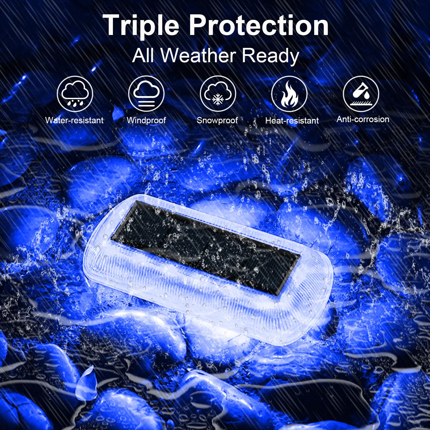 T-Sun Solar Step Lights For Outside 4 Pack Solar Stair Lights Waterproof Led Blue Deck Light For Outdoor Fence Driveway Yard Bal