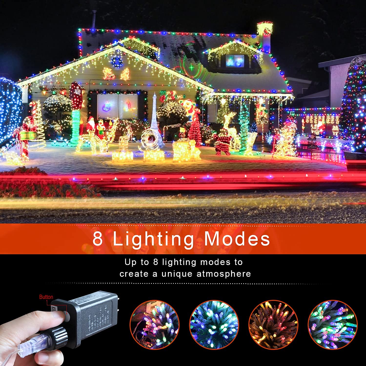 Puhong Christmas Decorations Star Lights, 320 Led Christmas Tree Lights Outdoor,16.4Ft String Lights 8 Memory Modes With 14" Lighted Star For Xmas New Year (Iron-Multicolor)