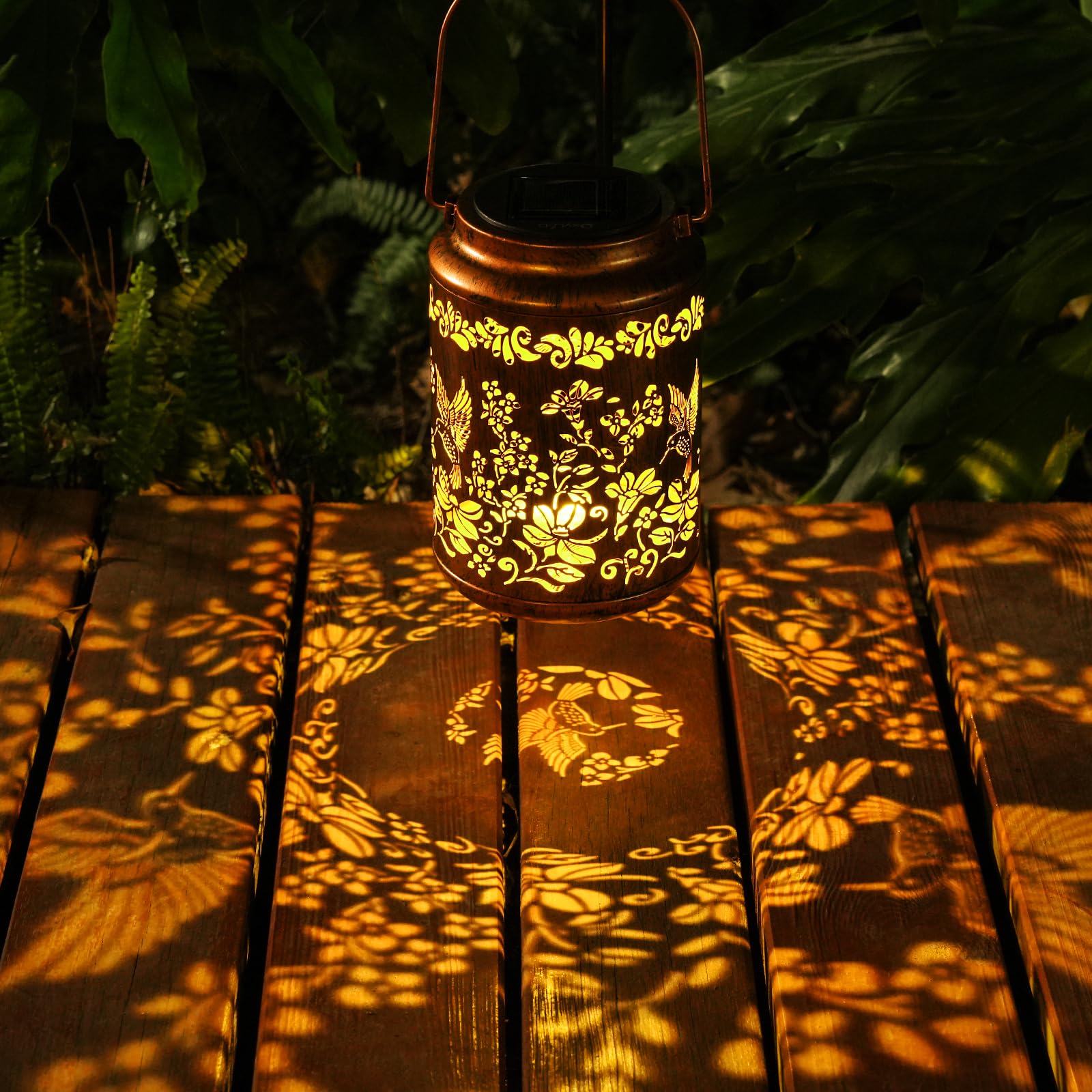 OxyLED Solar Lanterns Outdoor, 50LM LED Metal Hanging Lanterns, Waterproof Garden Decor, Red Copper, Model DL-FG, 2 Pack