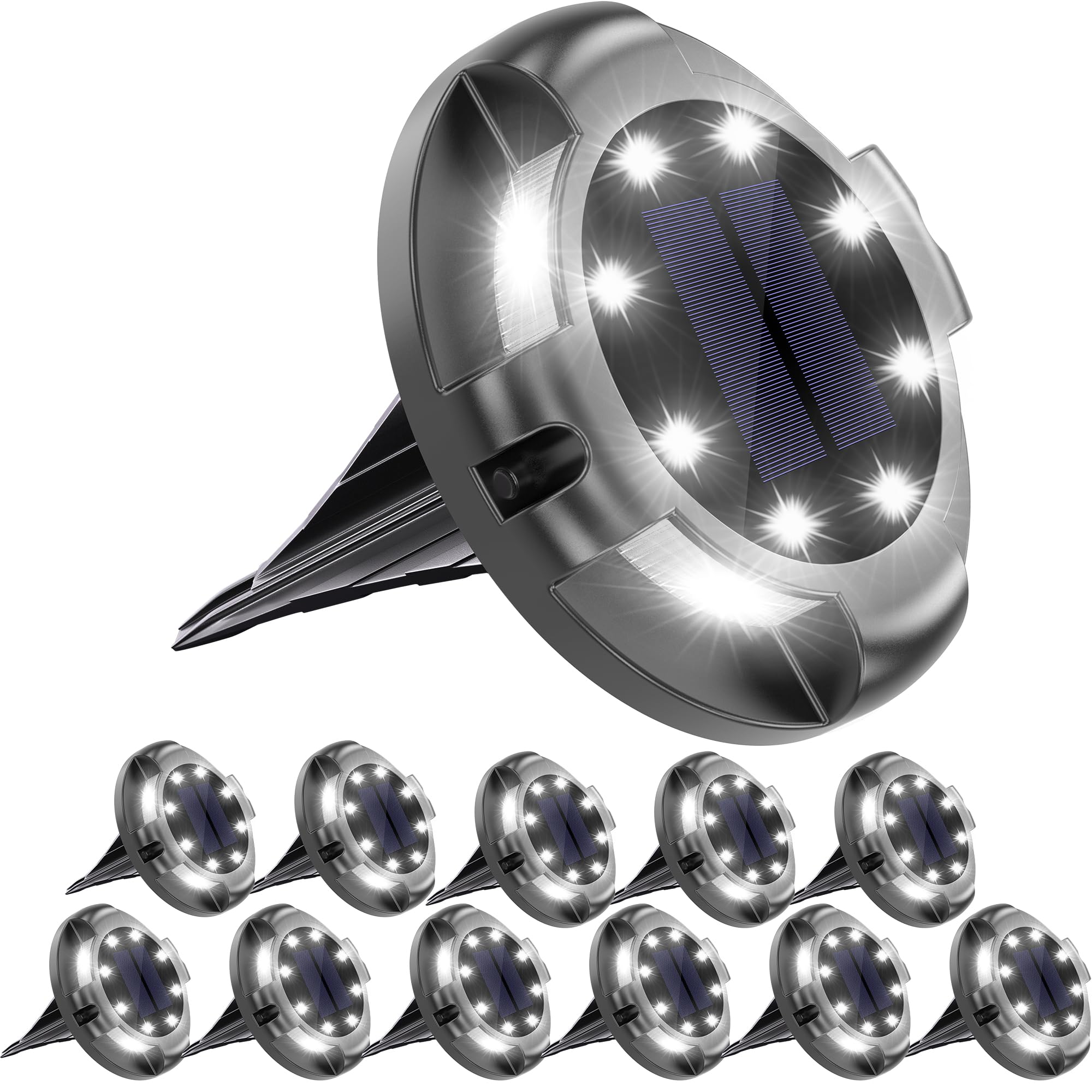 Biling Solar Outdoor Lights, 12 Pack Waterproof Uplight, White, Model 0258c51b-aa4f-48a9-bd2b-b314f8c49839