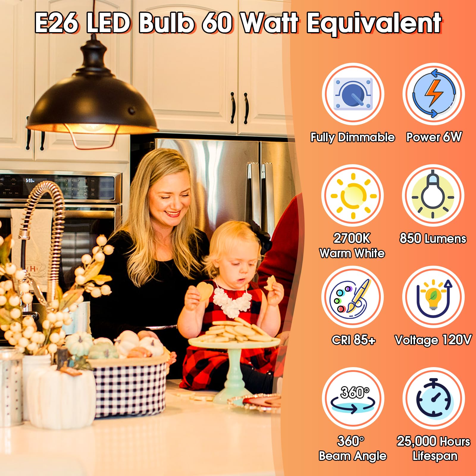 Ggoying 60W Equivalent E26 Led Bulb Dimmable, 850Lm Edison Light Bulbs Warm White 2700K Clear Glass, 6W A19 Filament Lighting Me