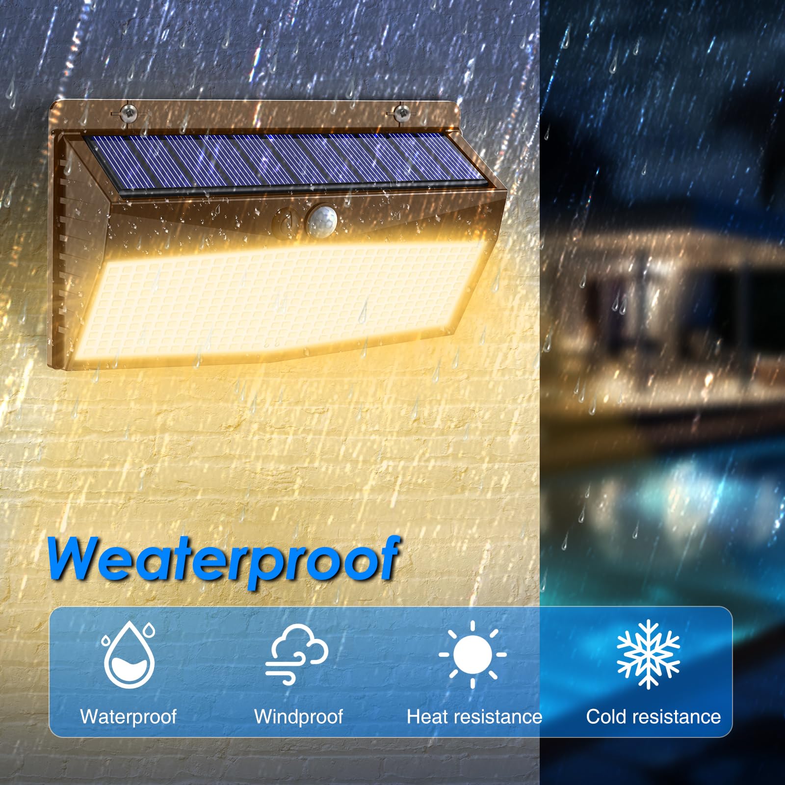 Peasur 368 LED Solar Lights - 2 Pack, Brown-Warm, Motion Sensor, Waterproof Outdoor Security Lights for Yard, Wall, Garden