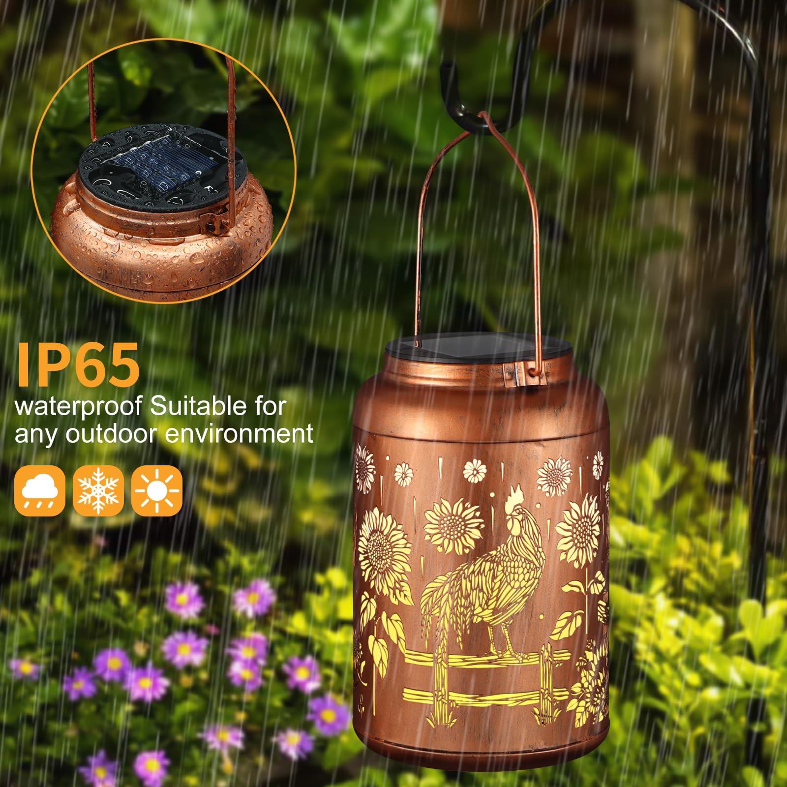 Tepaken Solar Lantern Hummingbird Garden Decor, Waterproof Hanging Lights for Outdoor, Gold, Model T-DL-109