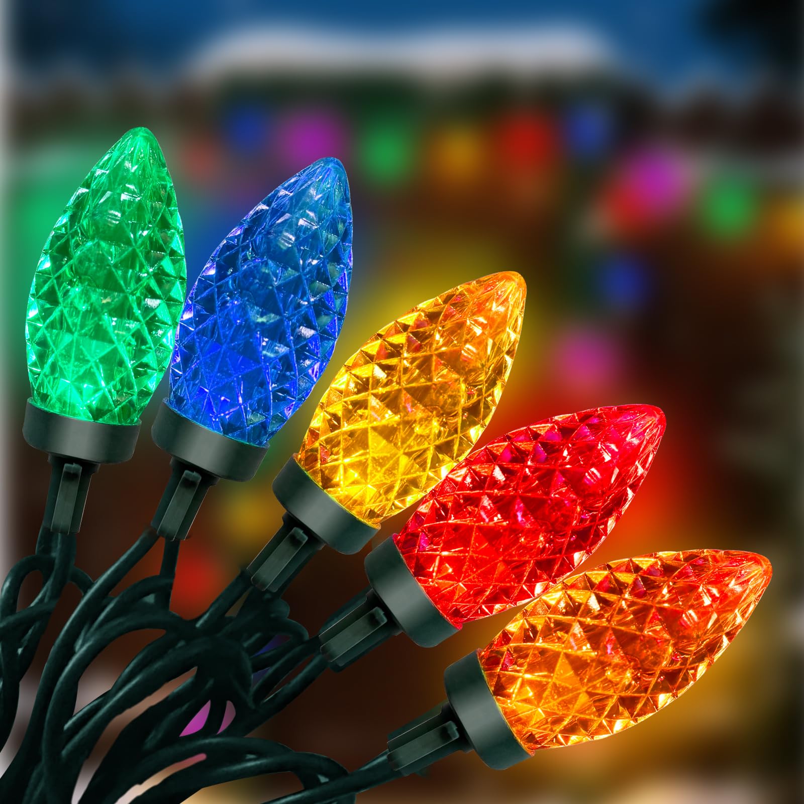 C9 Led Multicolor Christmas Lights Outdoor  26Ft Hanging Christmas Decorations Lights With 50 Diamond C9 Colorful Bulbs  Connectable Patio Light Waterproof For Tree Patio Roofline Holiday Party
