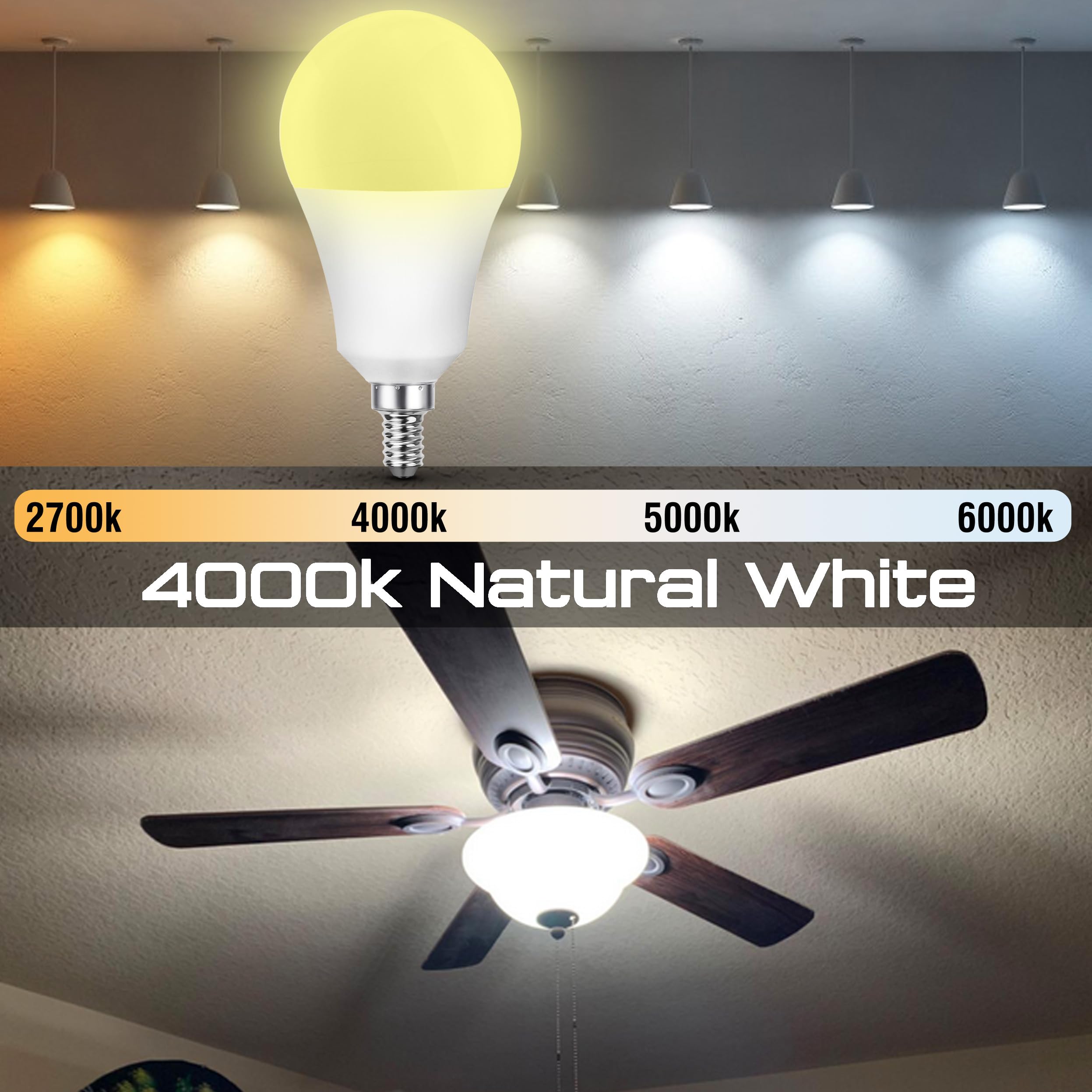 E12 Led Candelabra Bulb 100Watt Equivalent  4000K Natural White  E12 A19 Led Ceiling Fan Light Bulbs A60 Globe Shape For Chandelier Pendant Wall Sconces Lighting  9W 1000Lm  Non-Dimmable  2 Pack
