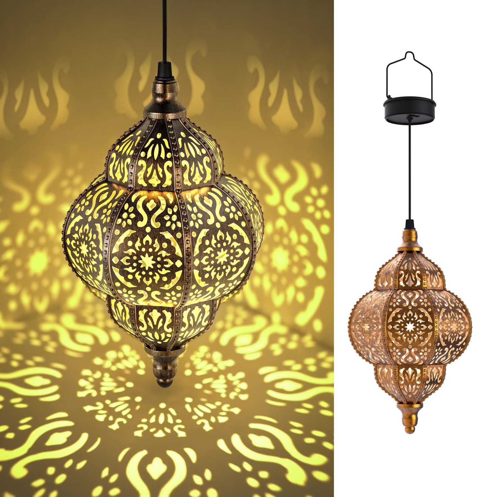 Hapjoy Solar Lanterns - Waterproof Copper Moroccan Decor - 2 Pack, Model ZB-520 for Outdoor Patio, Pathway, Yard, Backyard Garden