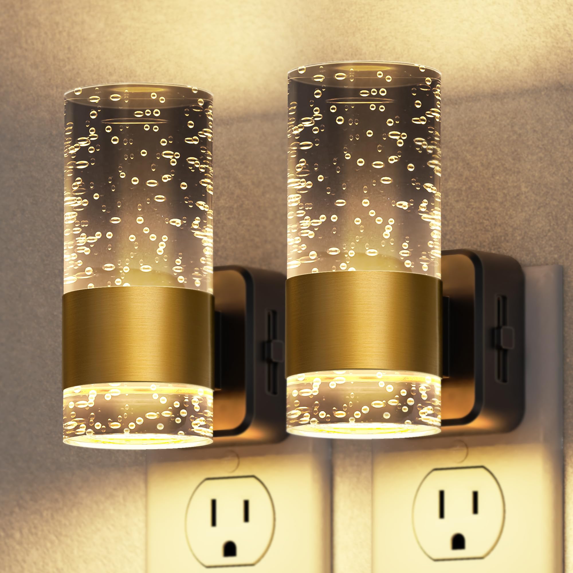Briignite Night Light  2 Pack Dimmable Night Lights Plug into Wall  LED Night Light with 0-100 LM Adjustable Brightness  3000K Automatic Night Lights with Dusk to Dawn Sensor  for Bathroom Hallway