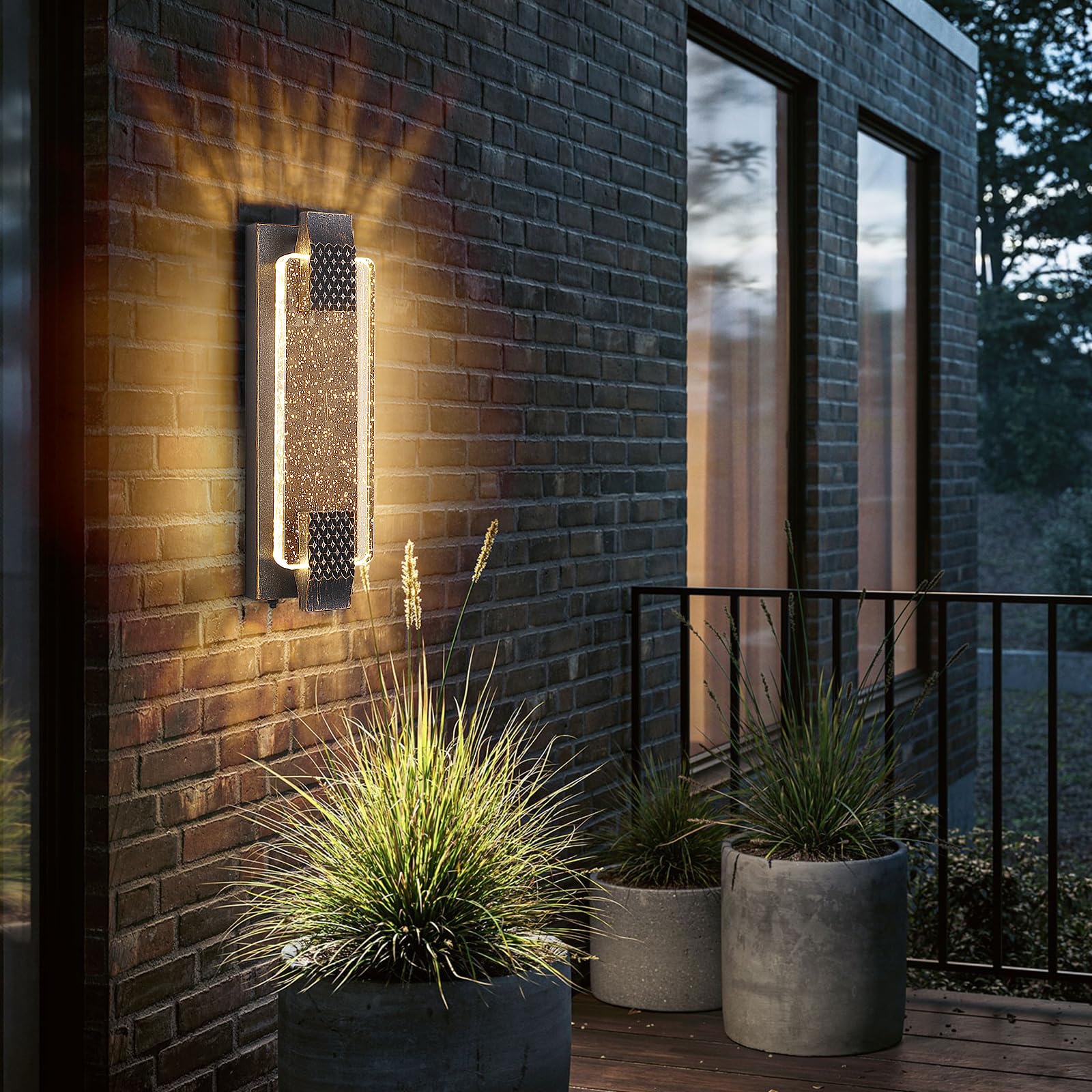 camuucci Dusk to Dawn Outdoor Light with Crystal Bubble Glass,15.7 Inches LED Porch Lights Outdoor Waterproof Modern Outside Sco