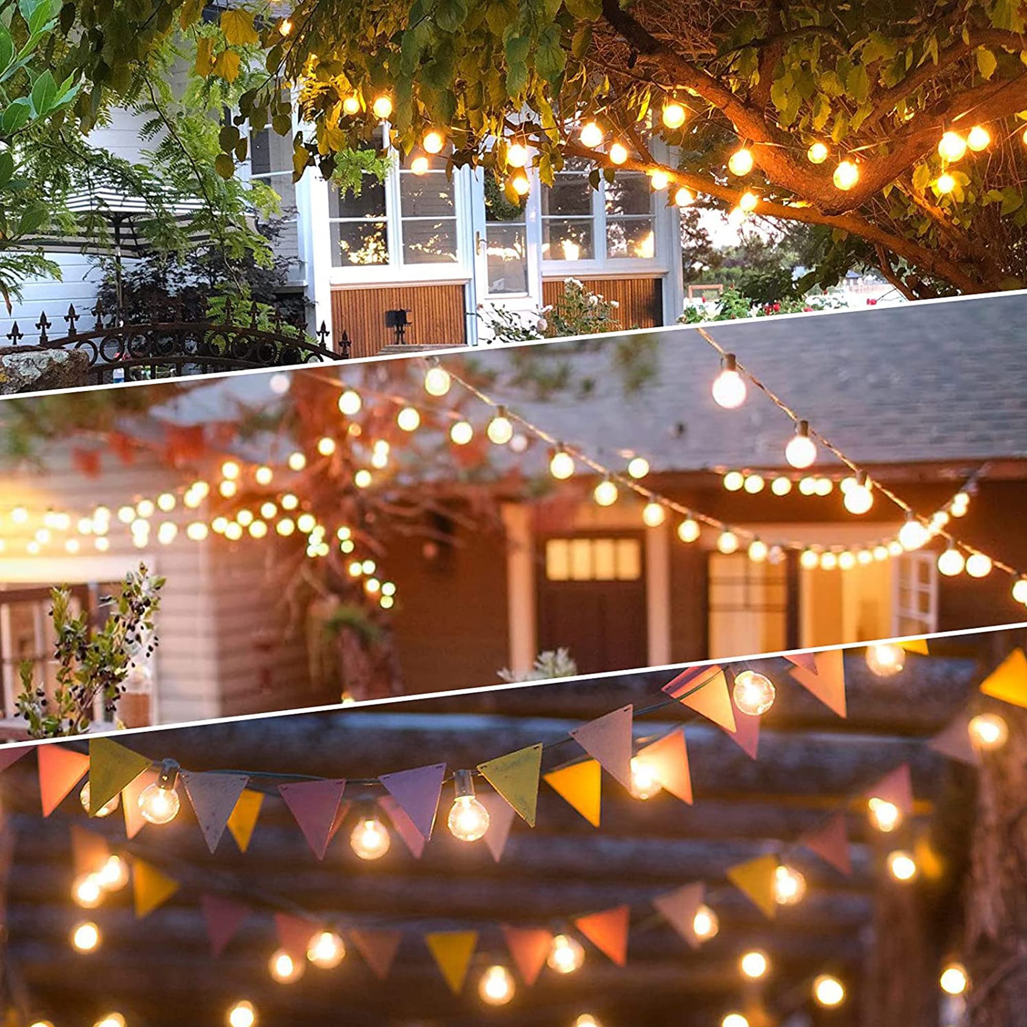 Damaing Outdoor String Lights 300Ft Waterproof Globe String Lights With 150+4 Shatterproof G40 Led Bulbs,Dimmable Connectable Pa