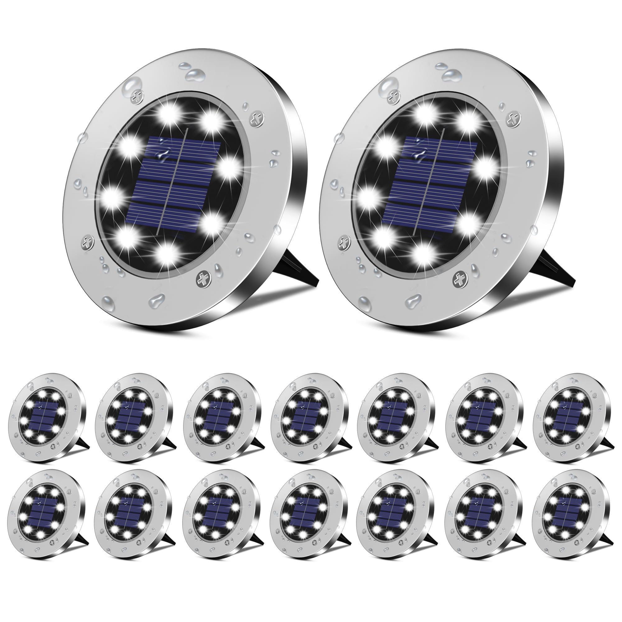 DUUDO Solar Outdoor Lights 16Pack, Waterproof In-Ground Landscape Lighting, White Light