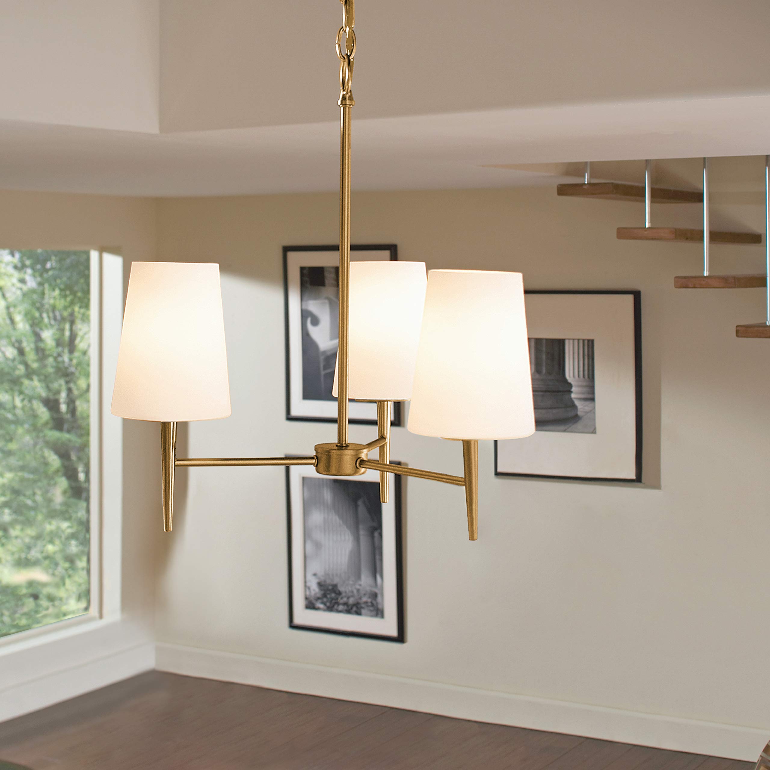 Sea Gull Lighting Driscoll Chandelier, Three Light, Alloy Steel, Satin Bronze Finish, Model 3140403-848
