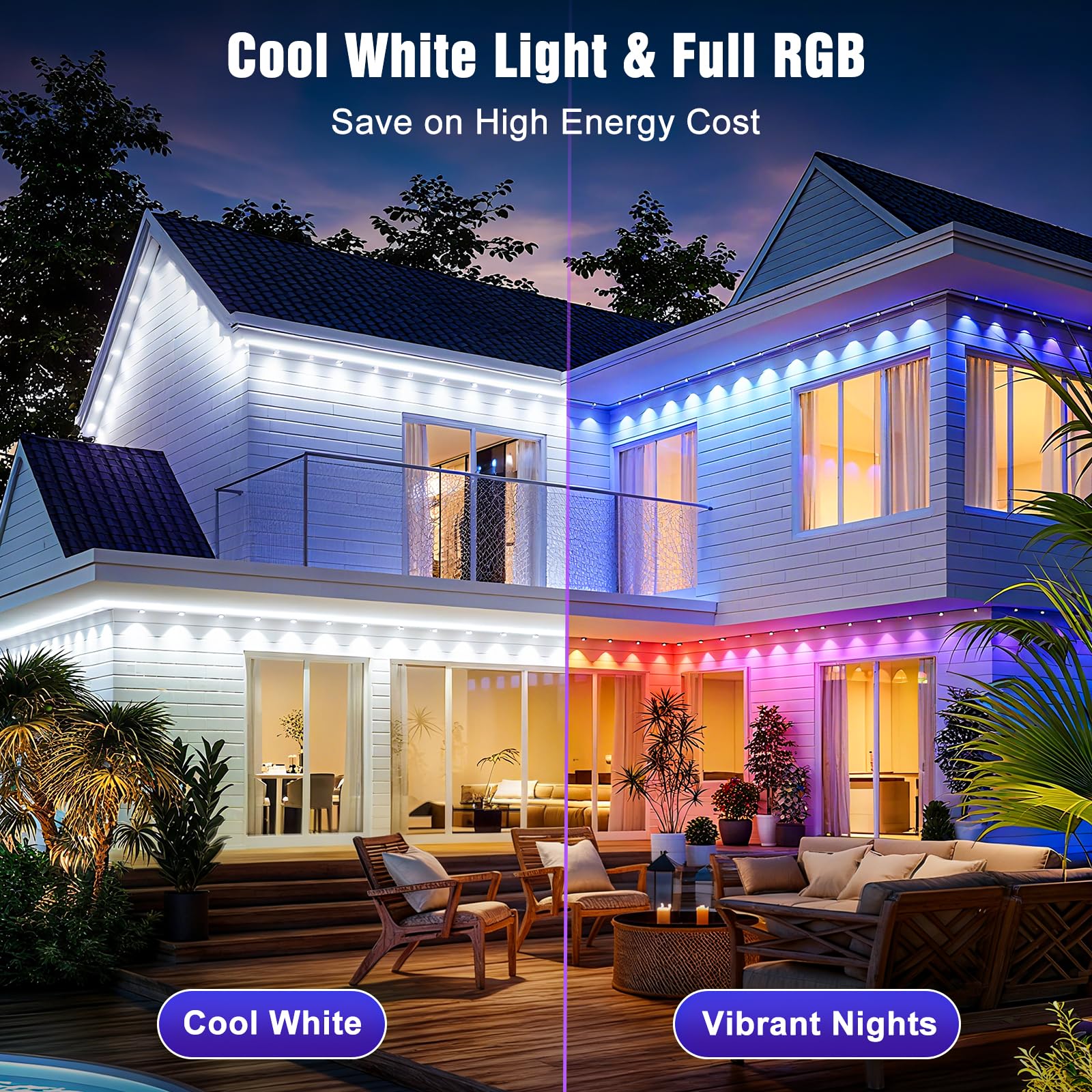 JOH 200FT RGB+IC Smart LED Outdoor Lights, App/Remote Control, IP67 Waterproof, White, Model MDL2515-01