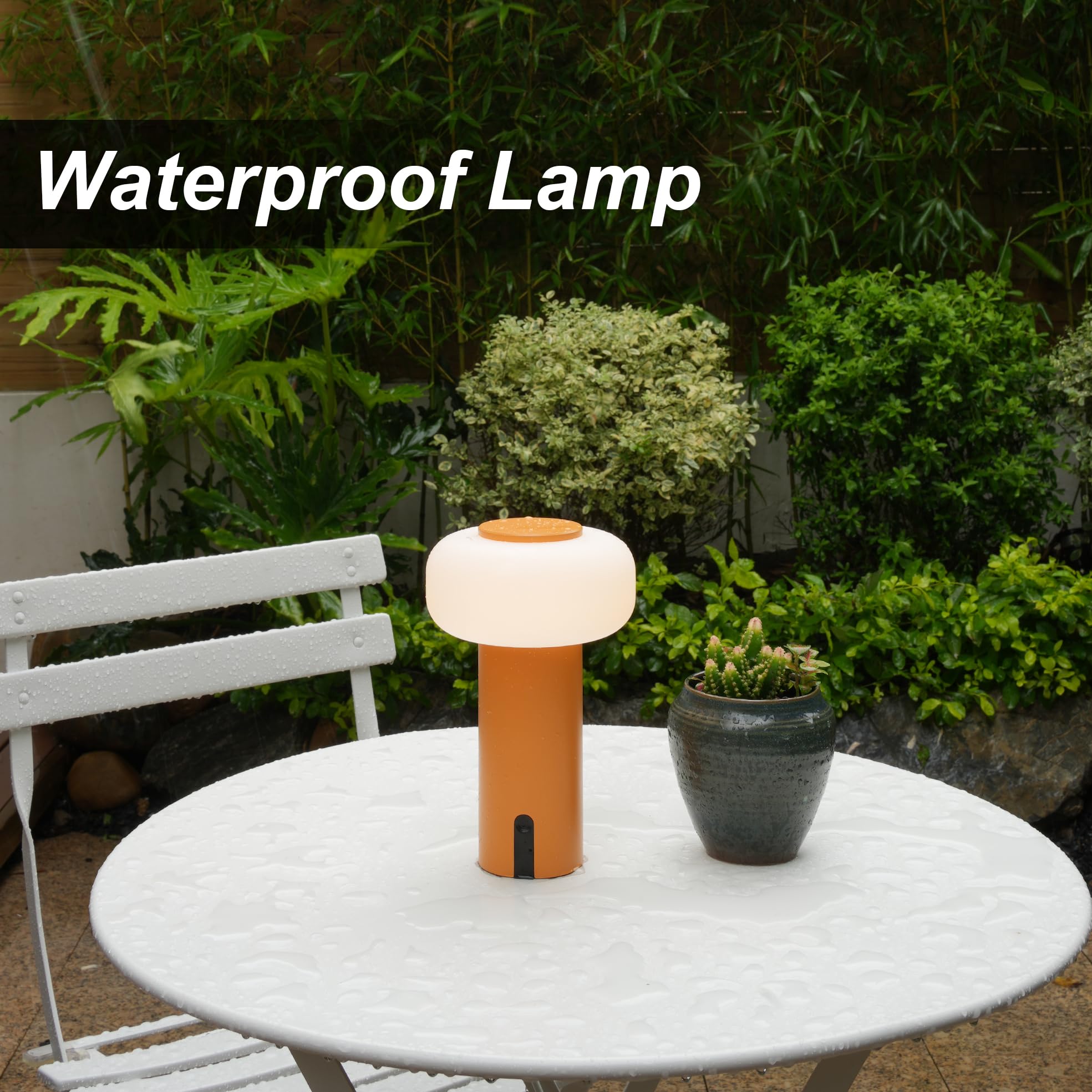 WEILAILUX Waterproof Cordless Shower Lamp, Rechargeable Touch Dimmable Night Light, Orange, Model WL-3690