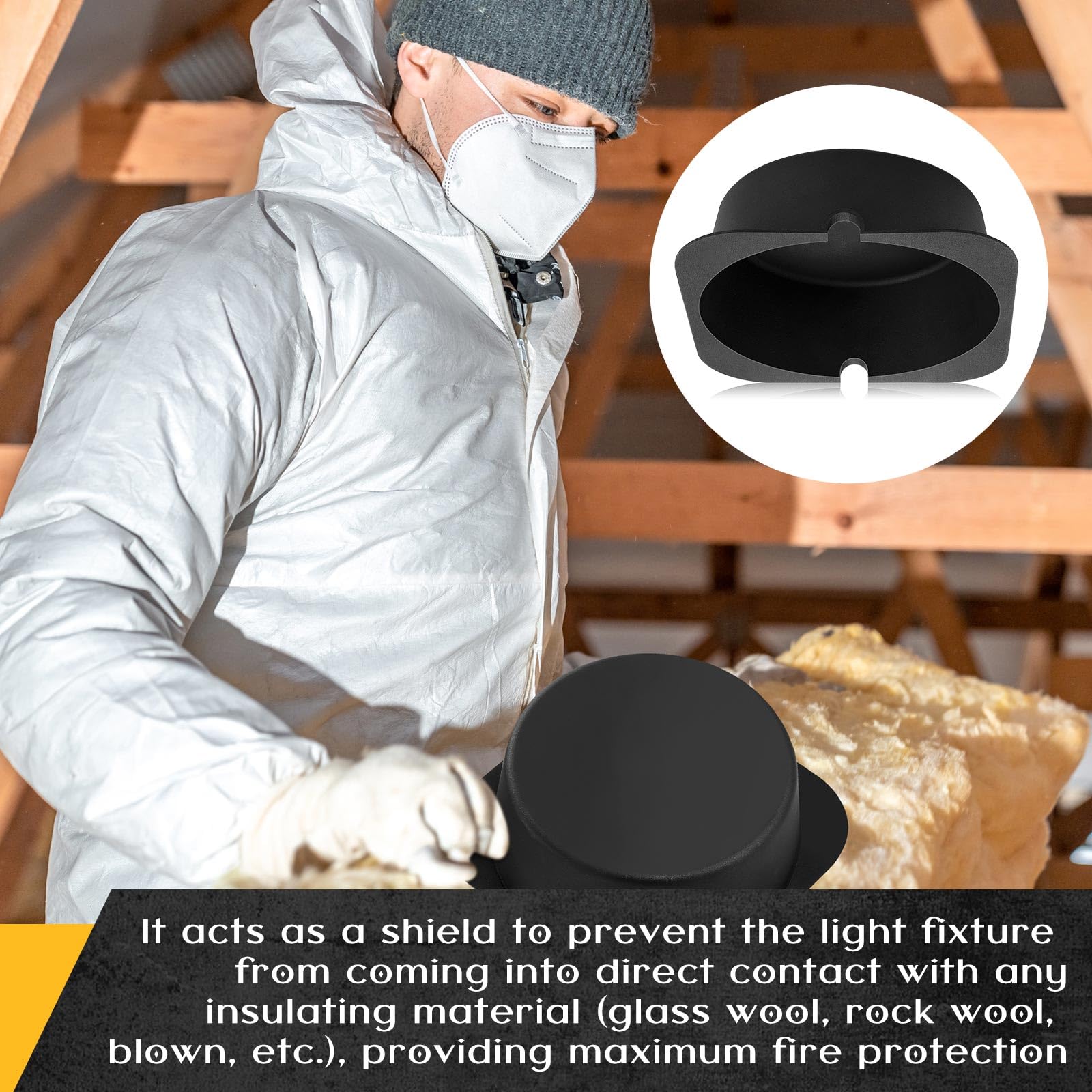 Tuanse 10 Pcs Recessed Light Cover For 6 Inch Lighting Fixtures 8.6 X 8.6 X 2.9 Inch Fire-Resistant And Energy-Saving Light Insulation Protect Cover For Attic (Black)