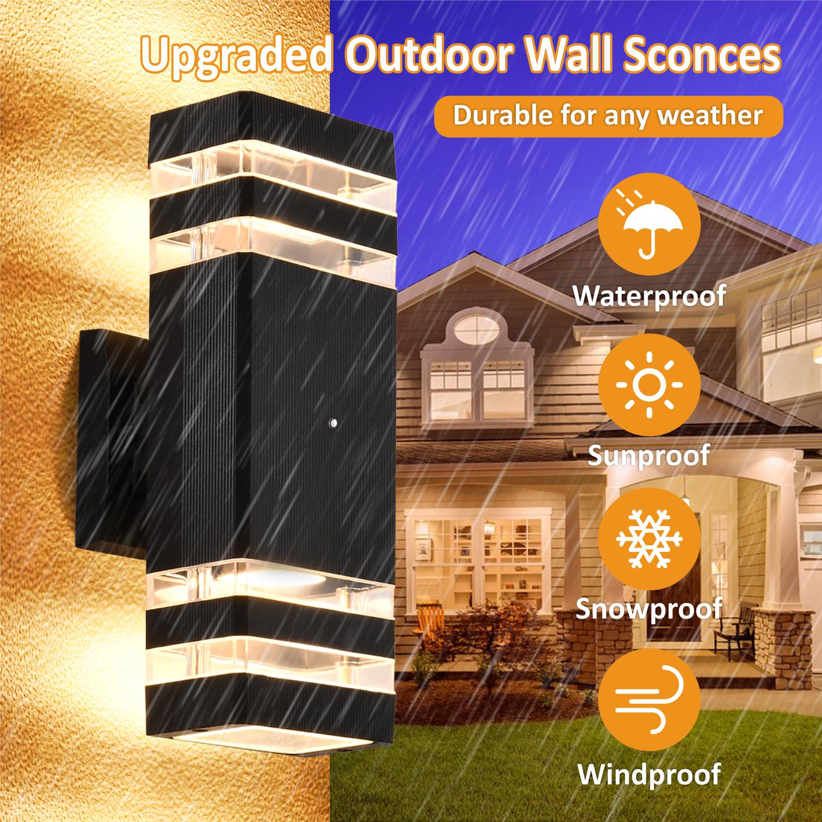 Dariisi Dusk To Dawn Outdoor Wall Lights 2 Pack, Modern Exterior Lighting Fixtures, Up And Down Porch Lights Outdoor Waterproof