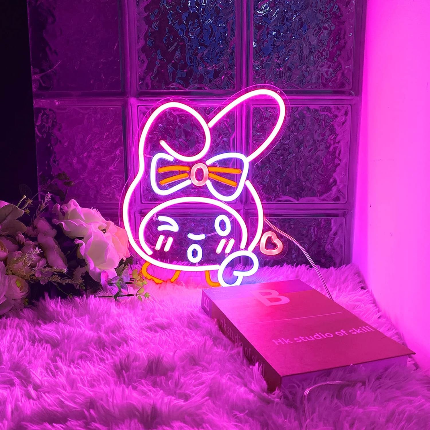 KiMineon My Melody LED Light Sign, Neon Wall Decor, 14in Acrylic, Pink, Model Melody-Cute-14