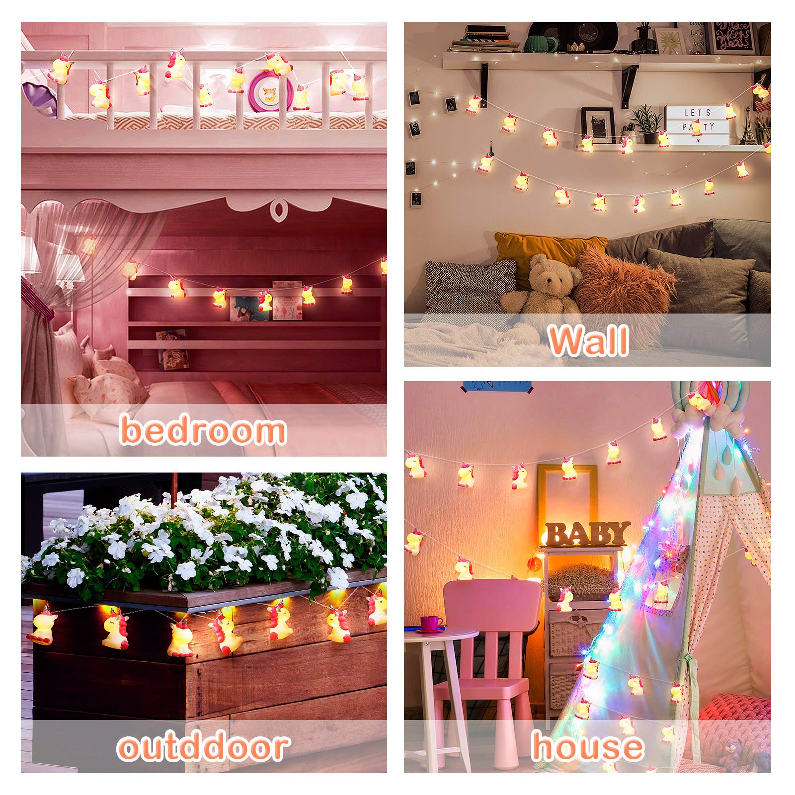 Acelist 20 Led Unicorn String Lights For Holiday Lights Wall Window Tree Decorative Lights Party Yard& Garden Kids Bedroom Children'S Room Living-Room Dorm Decor