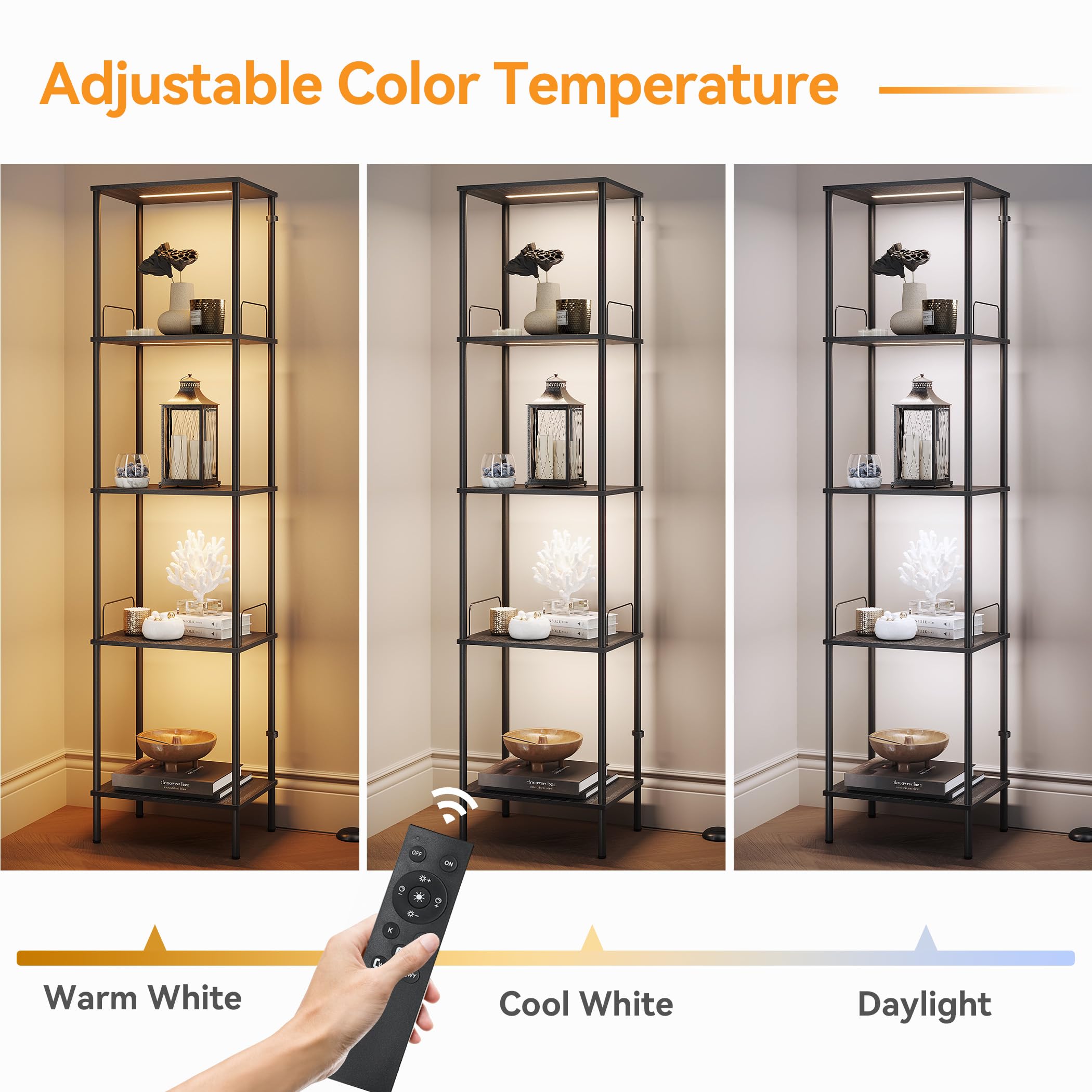Sunmory Display Shelf With Dimmable Lights, Lighted Display Cases For Collectibles, Adjustable Color Temperature And Brightness,