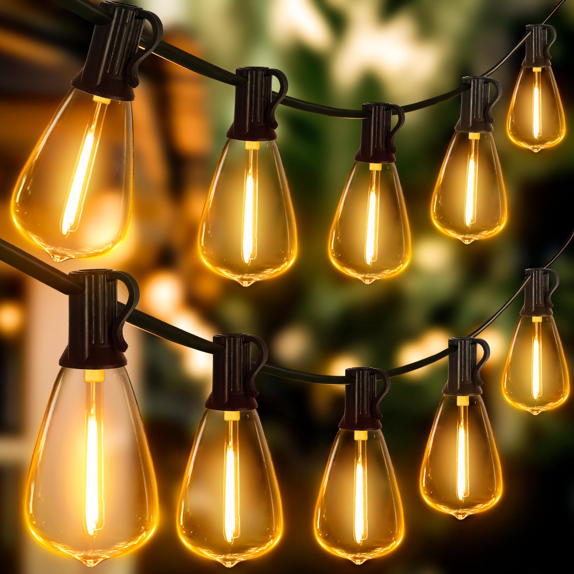 Ollny Outdoor String Lights 120FT with 60+2 Spare ST38 Vintage Bulbs, Shatterproof Connectable Patio Lights, 2200K Warm White Wa