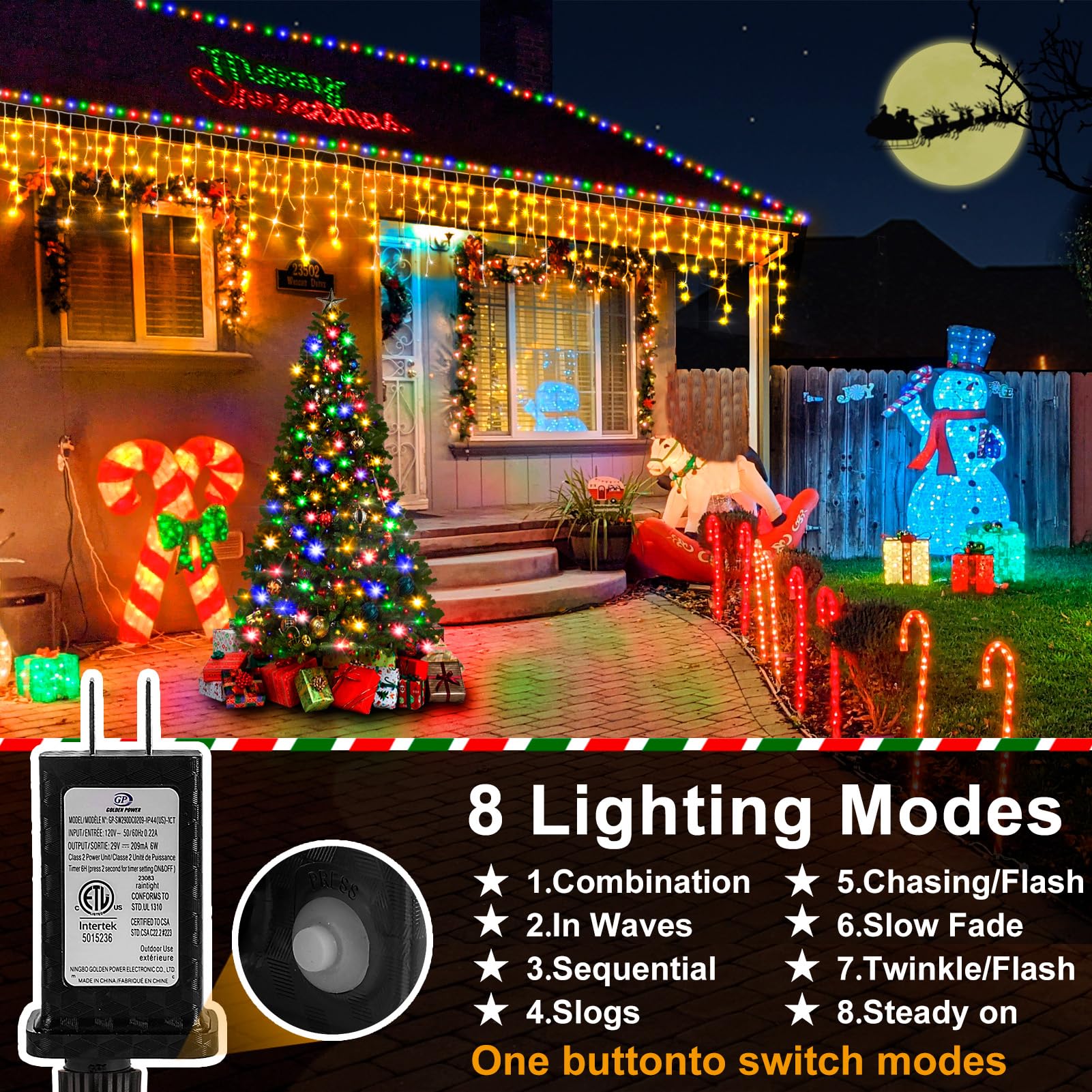 Heceltt Christmas Lights Outdoor, 1600 LED Ice String Lights, 164FT, Warm White, 8 Modes, Timer, IP44 Waterproof