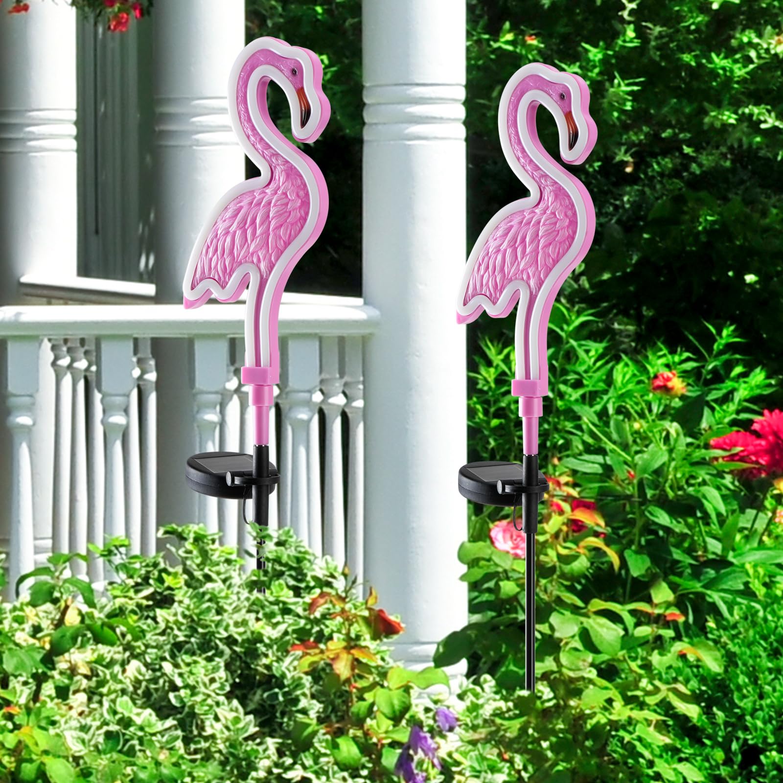 Flamingo Solar Lights Outdoor,Solar Flamingos For Outside, Solar Flamingo Lights Outdoor,Solar Outdoor Garden Decoration,Pink Neon Flamingo Solar Lights,Waterproof Garden Outside Decor (2Pack)