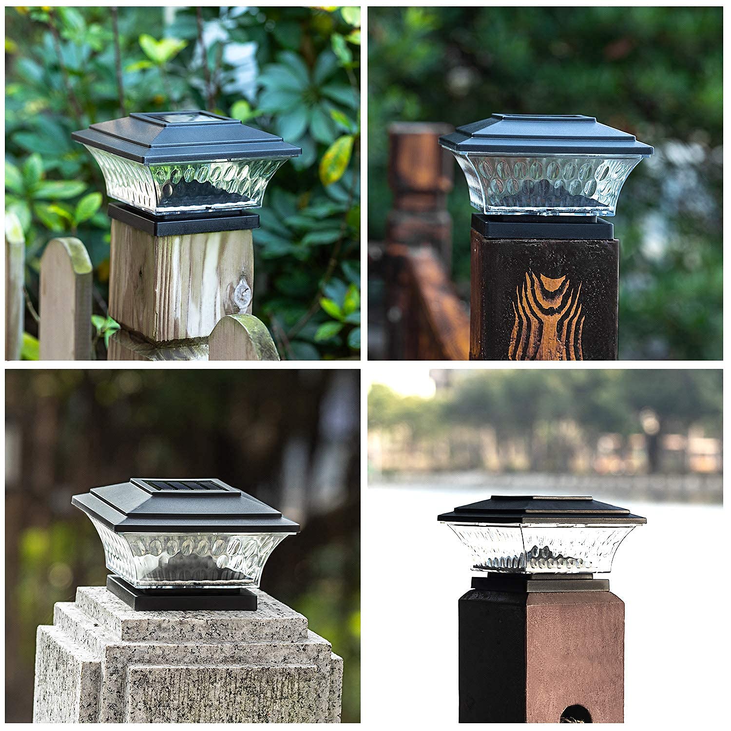 HUYIENO Solar Post Cap Lights LED Outdoor Lighting 4PK Warm White/Bright White Black for 4x4 Wooden Posts