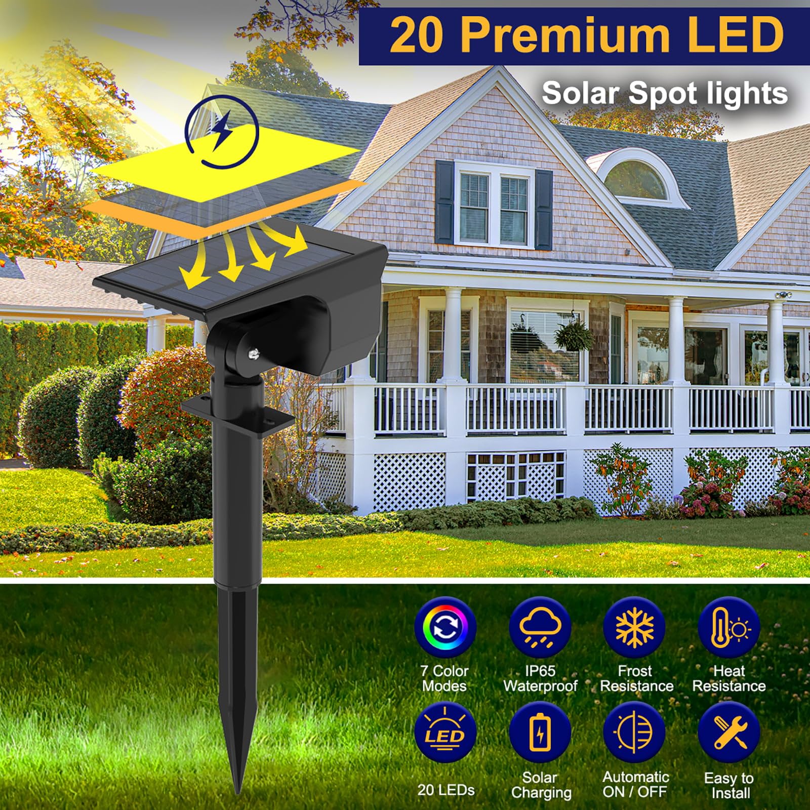 Nipify 8 Pack Solar Spot Lights Outdoor Color Changing, 7 Modes Halloween Rgb Solar Powered Waterproof Spotlight, Landscape Ligh