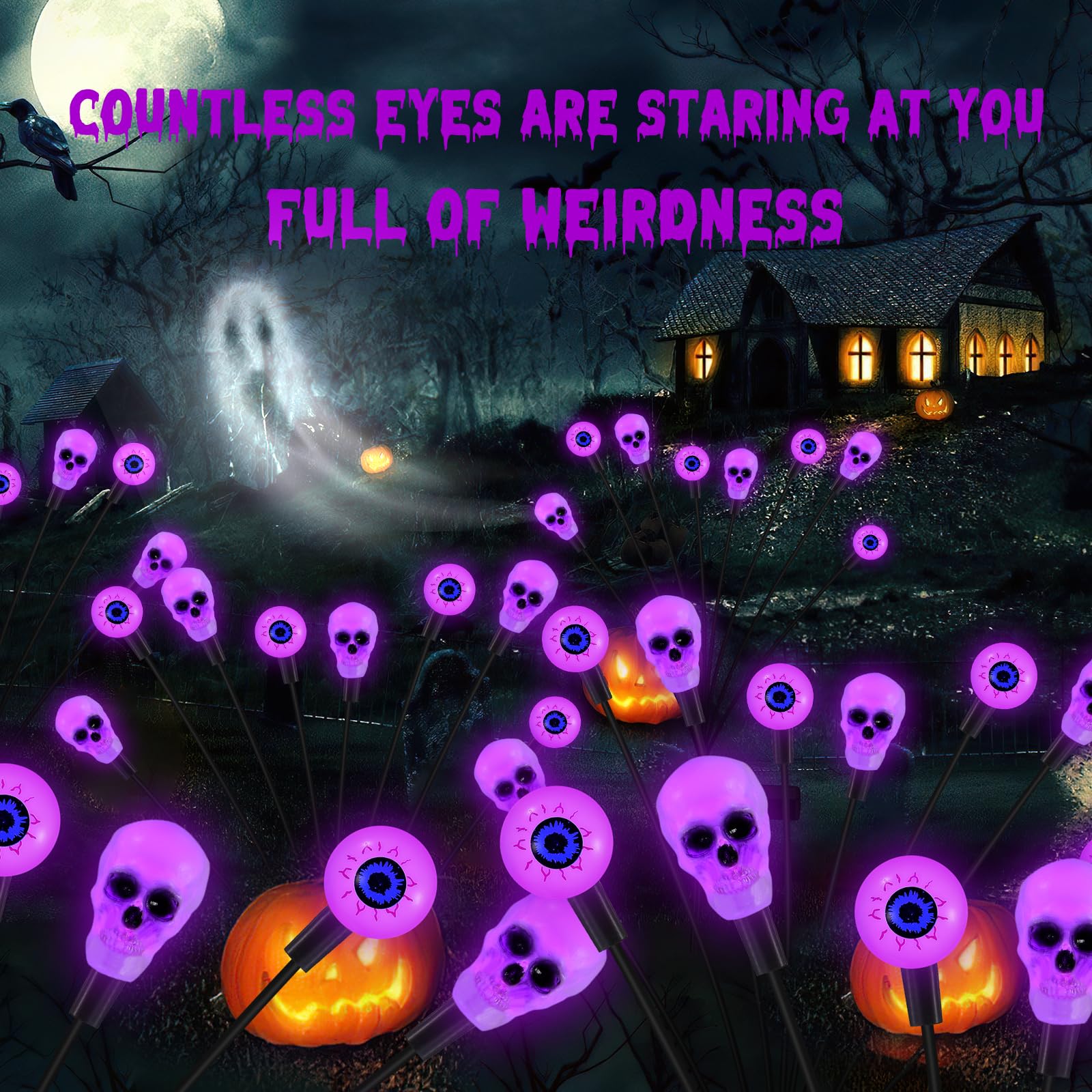 Fensan Solar Halloween Lights Outdoor,Halloween Decorations Outdoor, Scary Halloween Eyeball Lights,4Packs 32Led,Ip65 Waterproof,Halloween Decor For Garden/Yard/Patio/Lawn/Pathway(Purple)