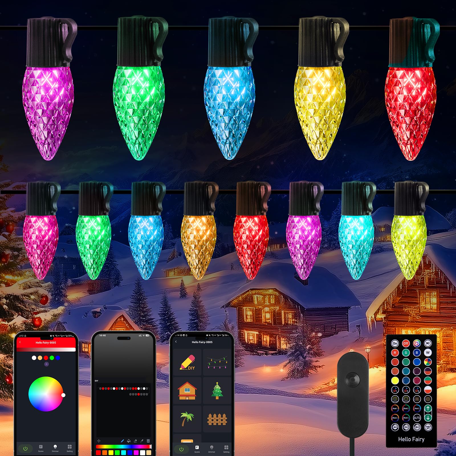 Brightown Smart C9 Christmas Lights, 100 LED, 66 Ft, RGBW, App Control, Music Sync, Model BMSL18