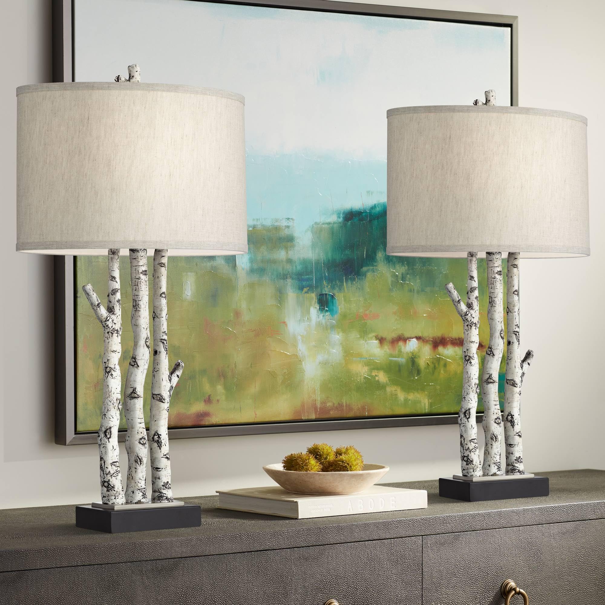 Franklin Iron Works White Forest 30 1/4 Faux Birch Tree Lamps Set of 2