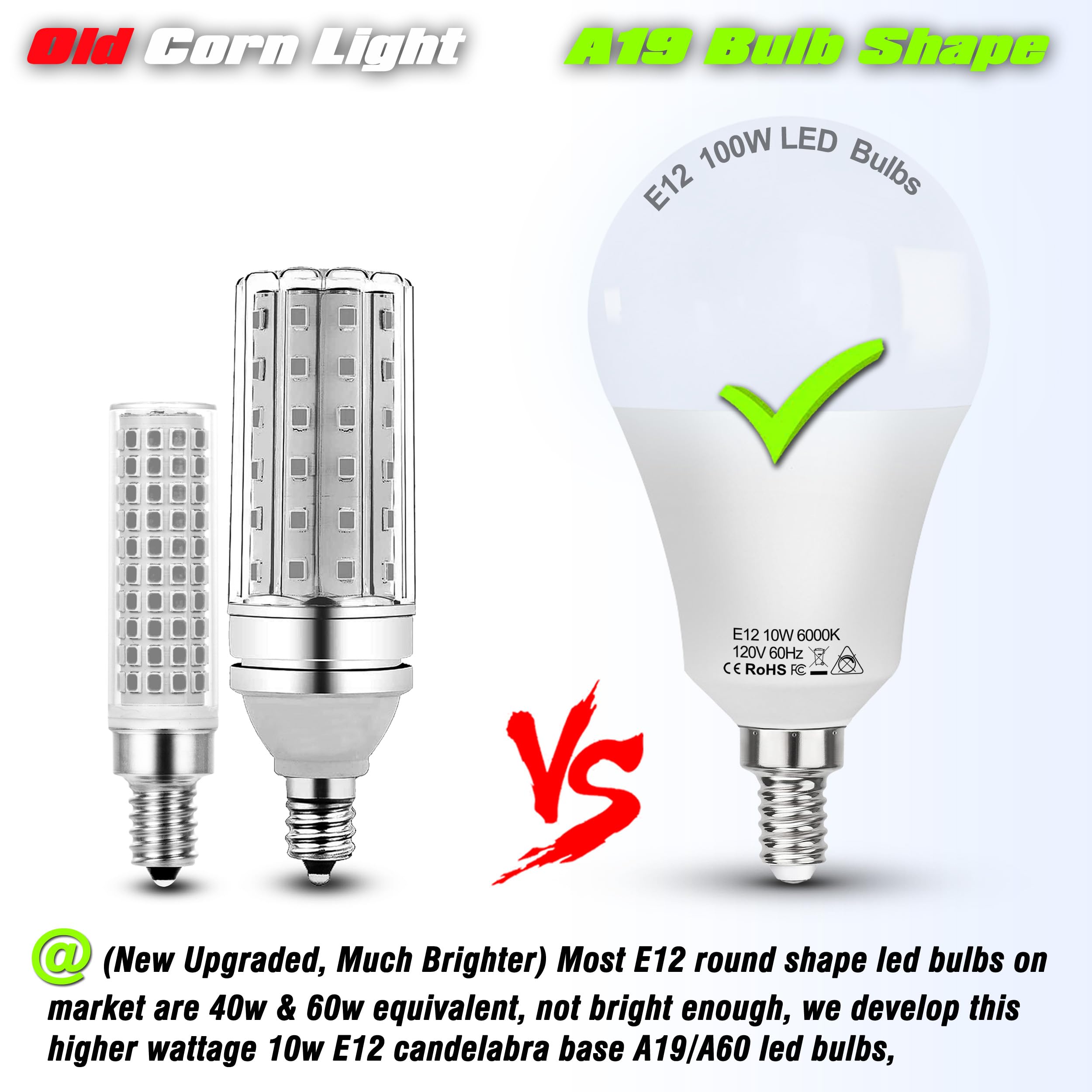 100W Equivalent Led Candelabra Bulbs, E12 A19 A60 Led Ceiling Fixtures Light Bulbs 6000K Daylight White,Bright E12 Small Candela