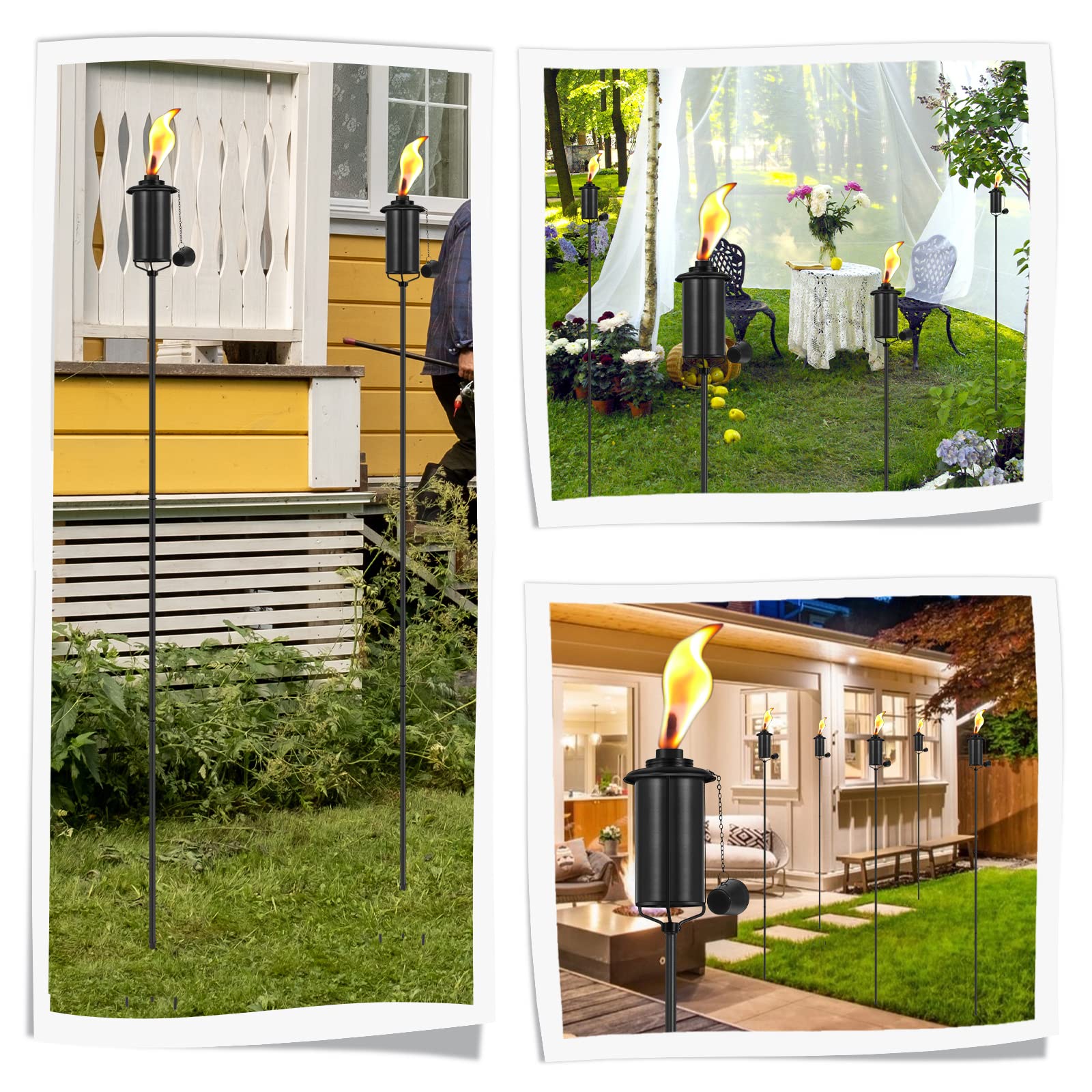 Snogswog 6 Pack Metal Garden Torches - 59 Inch Citronella Outdoor Decor With Grounded Stake