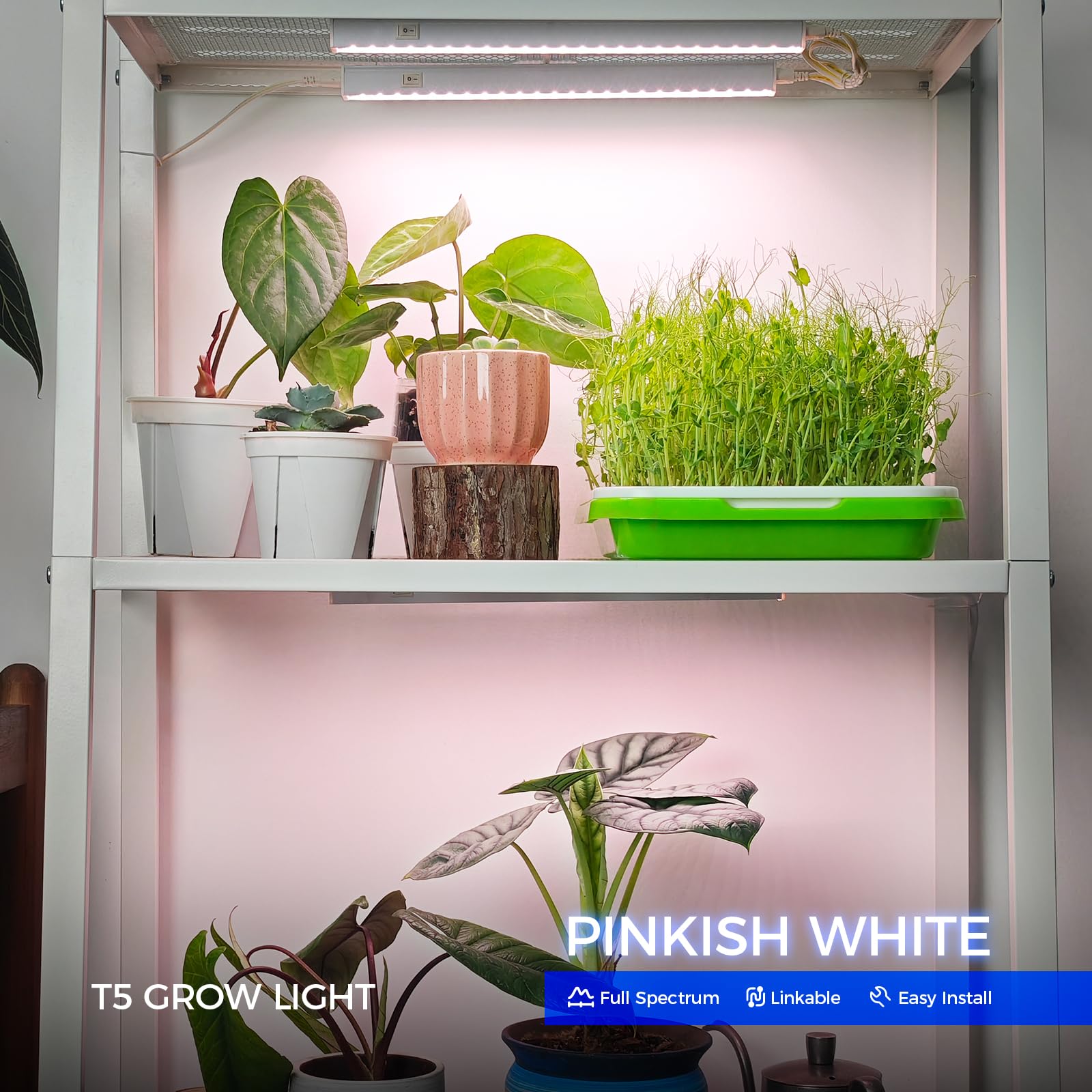 Barrina Grow Light for Indoor Plants, Full Spectrum, 1ft T5 LED Light Strip, Pinkish White, 4-Pack, Model INWT504009650Ec