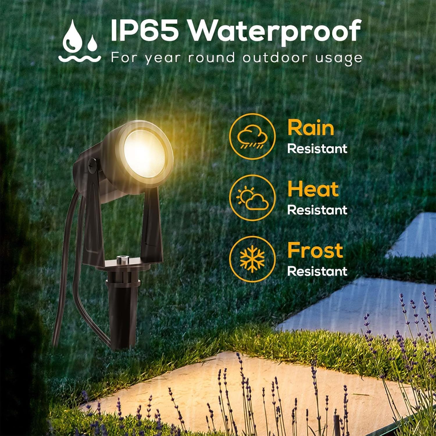 Banord Outdoor Landscape Lighting 4 Pack, IP65 Waterproof, 2700K Warm White, Acrylonitrile Butadiene Styrene, Model BN-Spot-White-4P