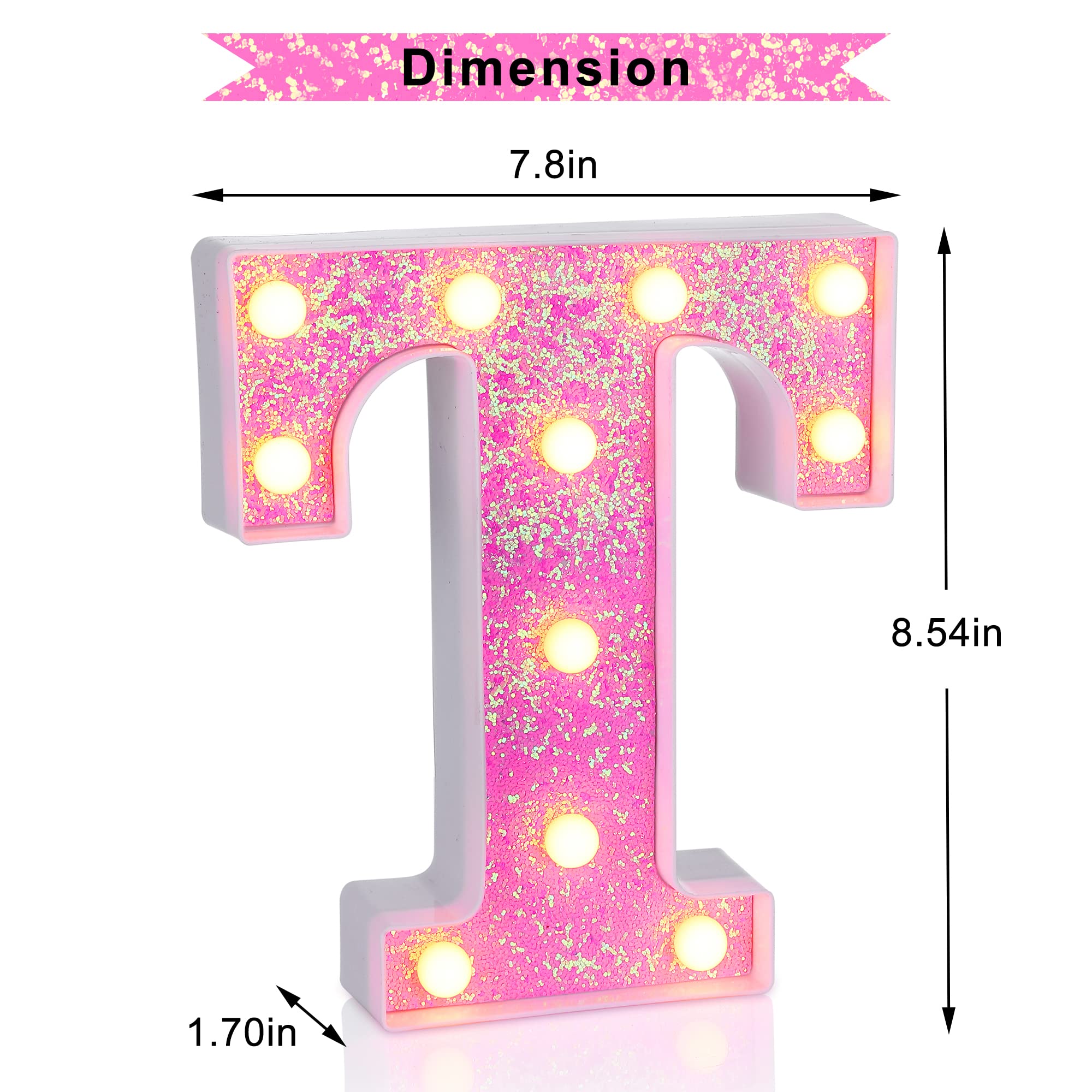 Foaky LED Letter Light Sign, Pink Glitter Alphabet, Battery Powered, Home Bar Decoration, Ideal for Weddings and Birthday Parties