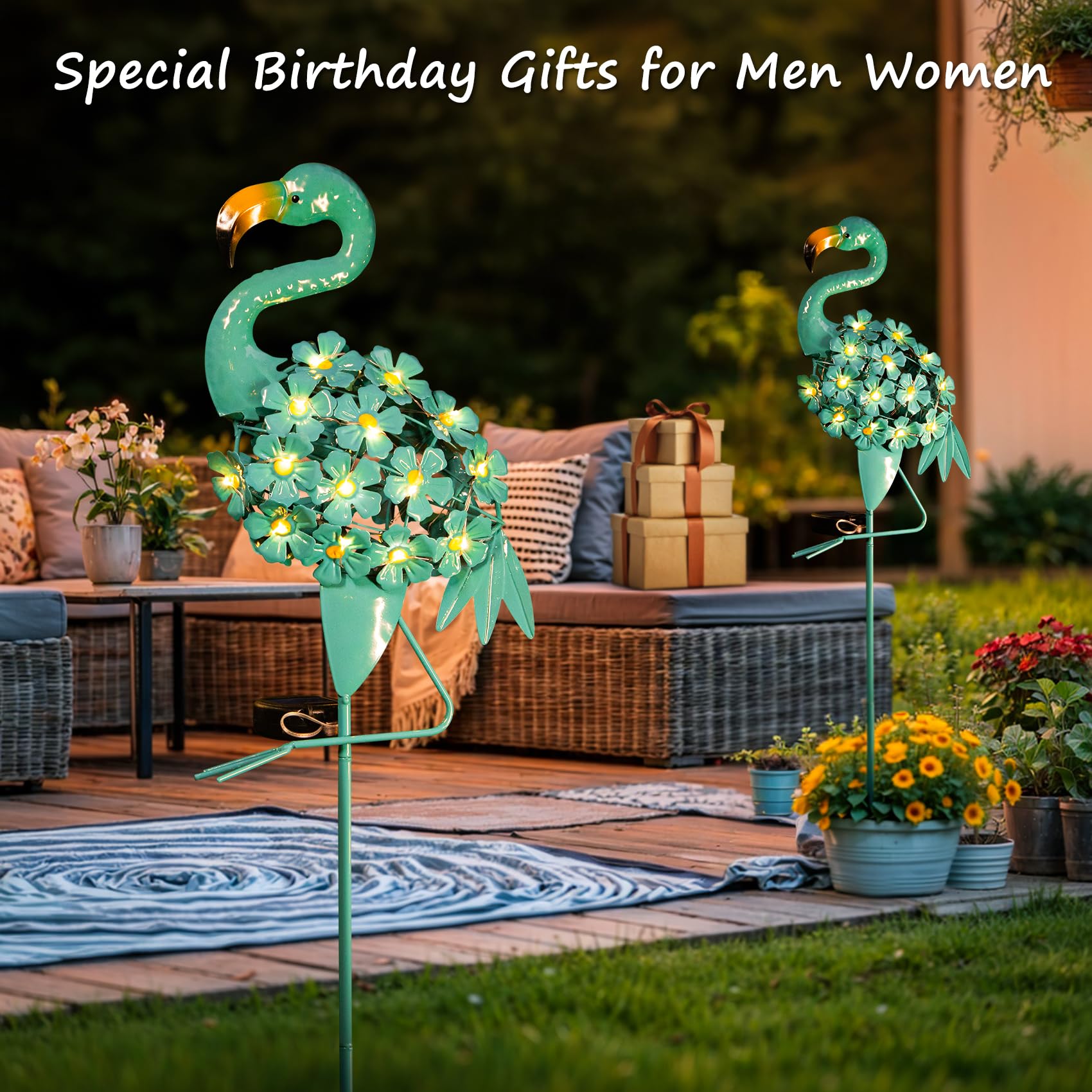 Homeimpro Flamingo Solar Garden Lights Yard Decorations Outdoor Garden Gifts For Women Men Lawn Ornaments For Yard Decor Birthda