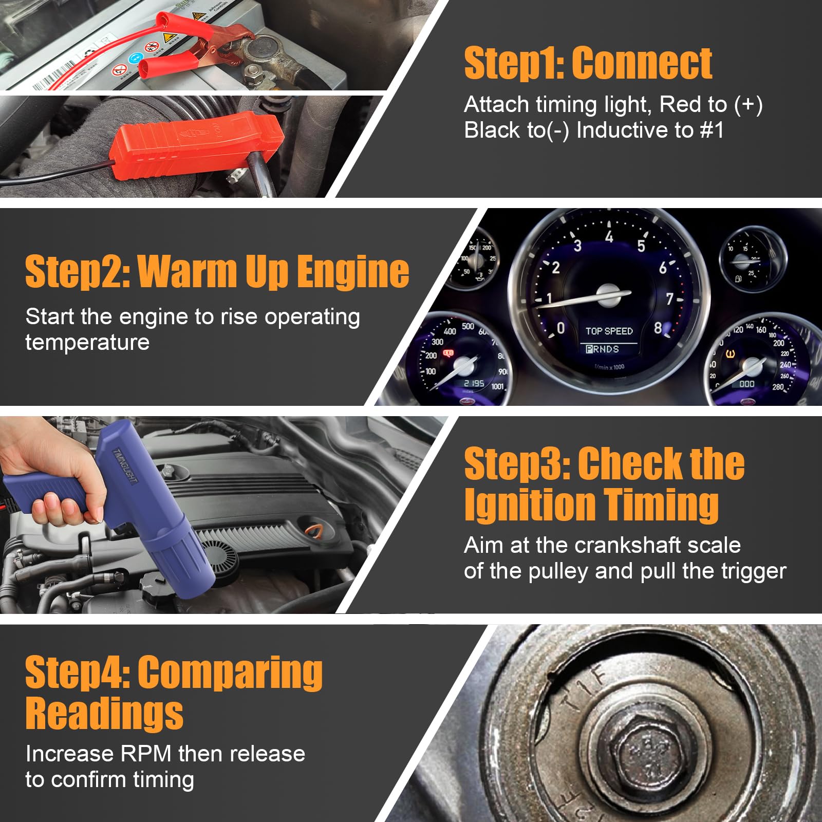 Obdmonster Pro Ignition Timing Light, 12V Engine Timing Light Strobe Lamp Inductive Petrol Engine Timing Gun With Strong Flash Strobe Automotive Tool For Car Motorcycle Marine