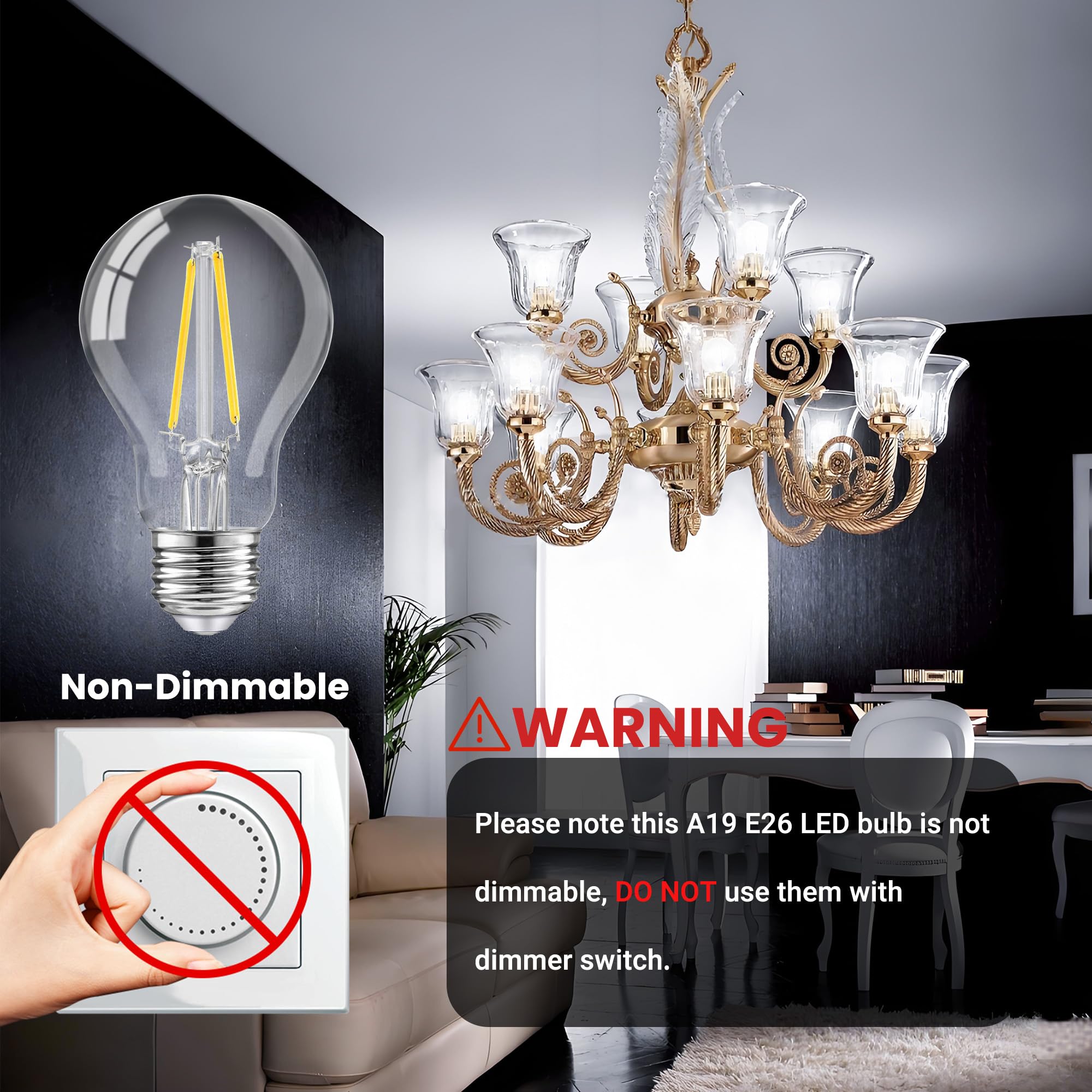 Tjoy 12 Pack A19 Vintage Led Edison Bulbs, Non-Dimmable, 60W Equivalent, High Brightness 5000K Daylight White, 8W E26 Standard B
