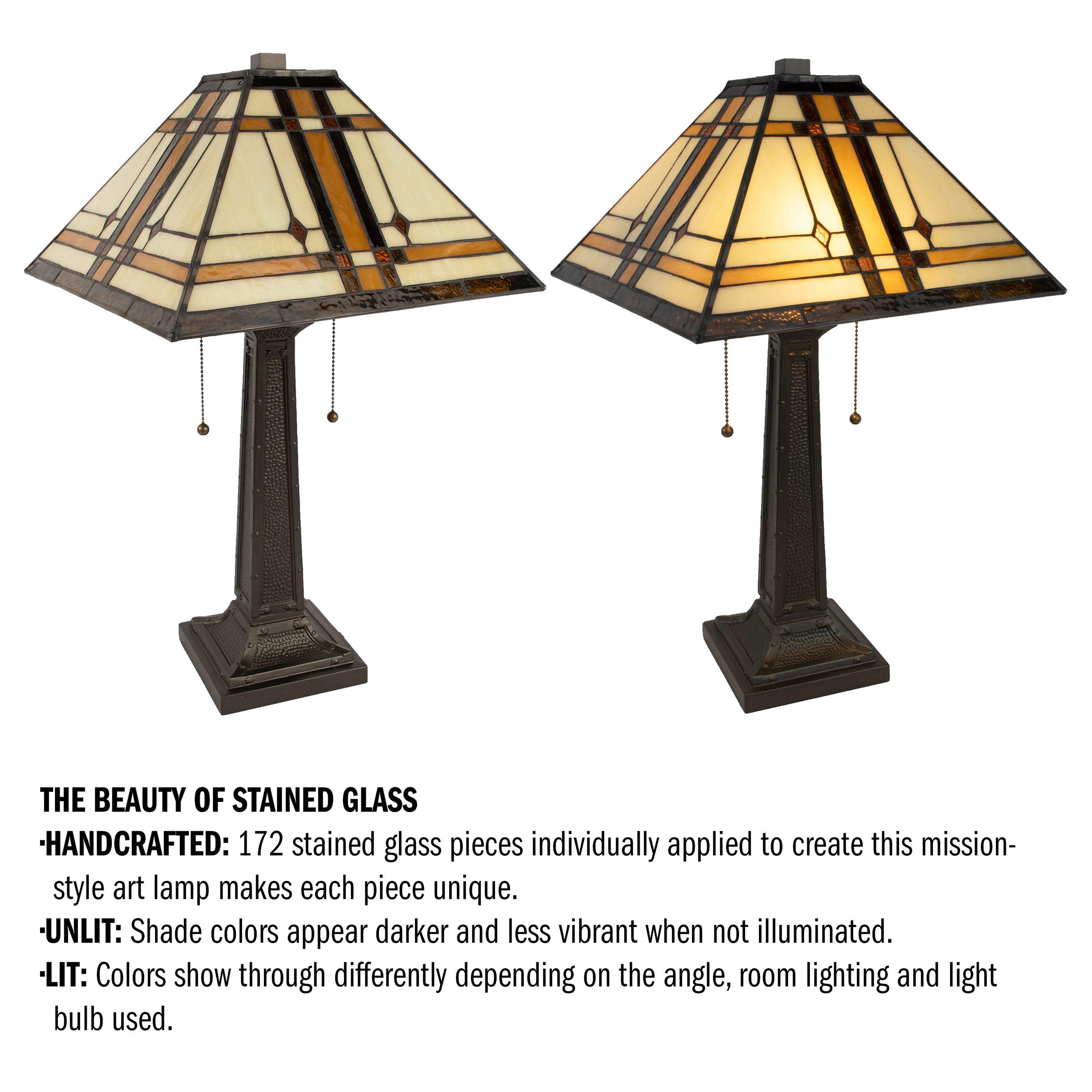 Lavish Home Tiffany-Style Table Lamp, Stained Glass, 24in Size, Multicolor, Model 105568CCC, 2 LED Bulbs Included