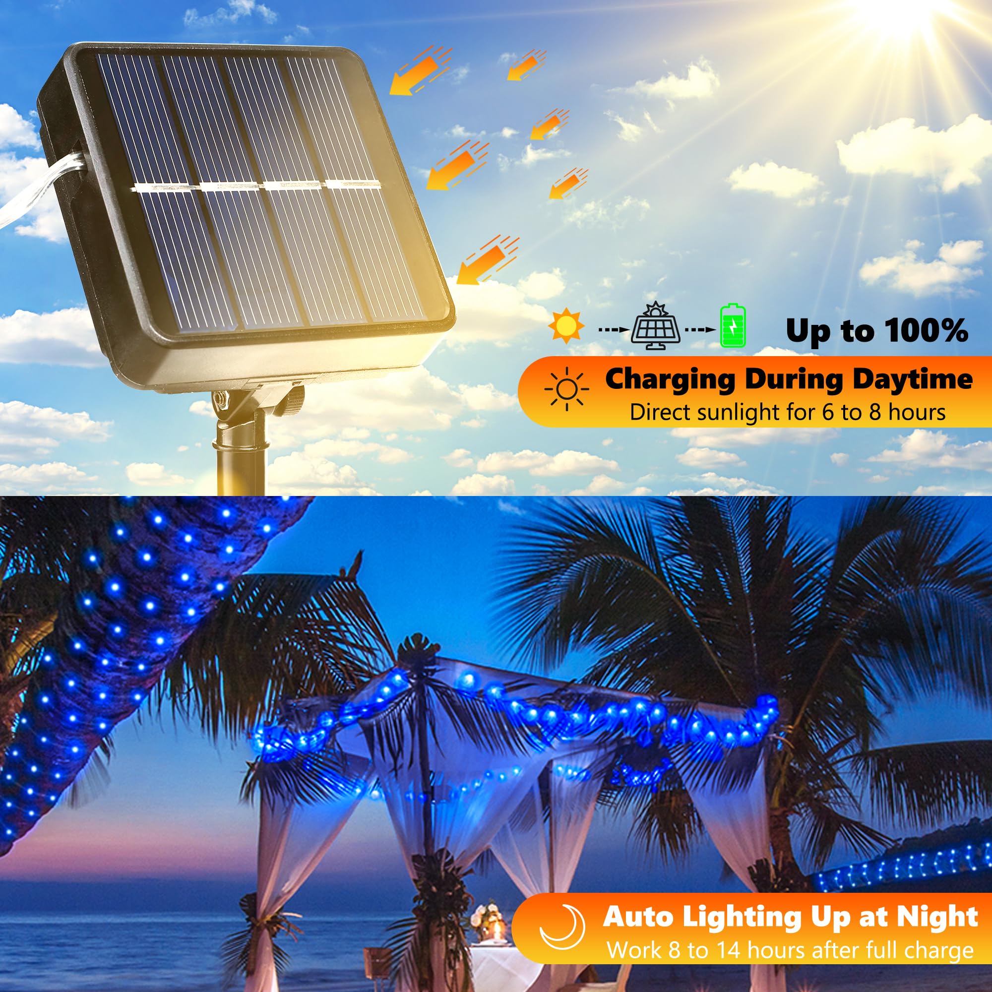 Joomer Solar Fairy Lights Outdoor, 2Pack Total 80Ft 240Led 8 Modes Solar Fairy Lights, Waterproof String Lights For Outdoor Decoration (Blue)