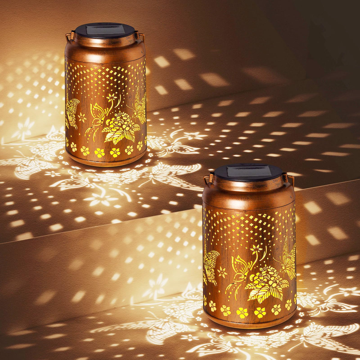 2 Pack Butterfly Solar Lanterns Outdoor Waterproof Hanging Solar Lights, Garden Decor Gifts for Women Mom Grandma Metal Garden D