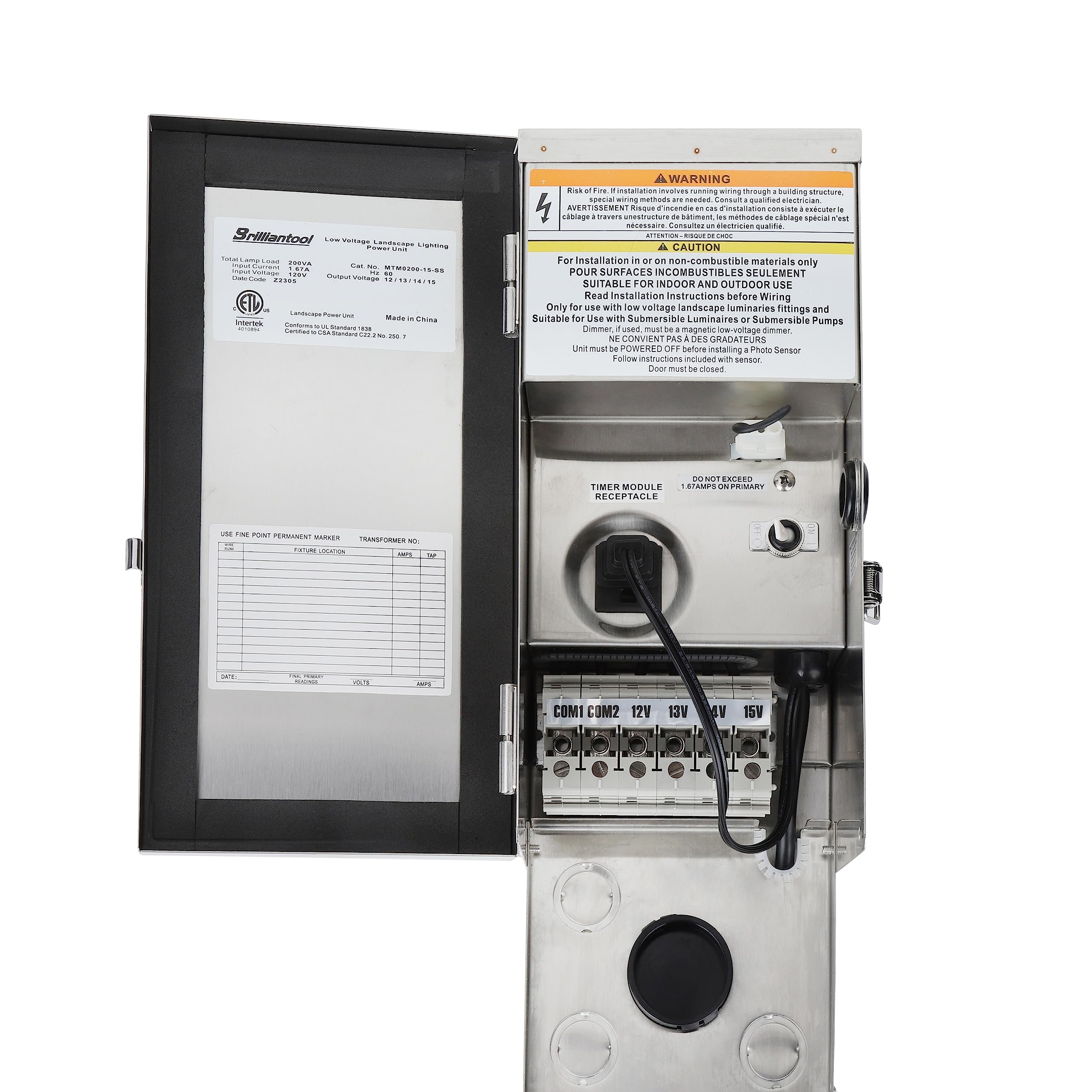 Brilliantool 200W Multi-Tap Low Voltage Transformer, Stainless Steel Guard, Landscape Lighting Transformer for Garden Lights, Sp